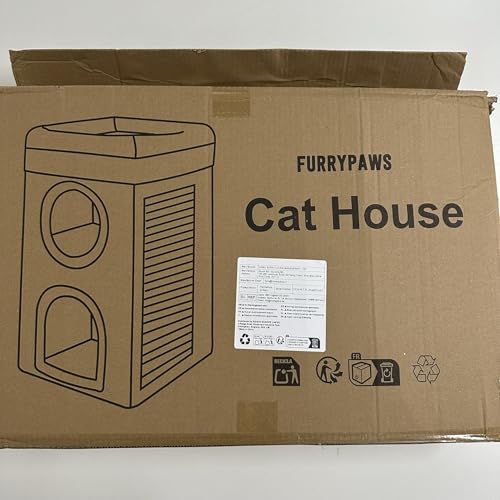 FURRYPAWS Cat House Indoor 2 Layer Cats Cave with Scratching Board, Multi-Level Kitten Bed for Indoor Cats, Cozy Cat Igloo Bed with Soft Velvet Spacious for Small & Medium Pets Grey