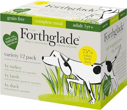 Forthglade Wet Dog Food Variety Pack (12 x 395g Trays) - Grain Free & Hypoallergenic Dog Food, Adult 1 Year+, Turkey, Lamb & Duck with Vegetables, Complete Stomach Sensitive Meals, Natural Ingredients