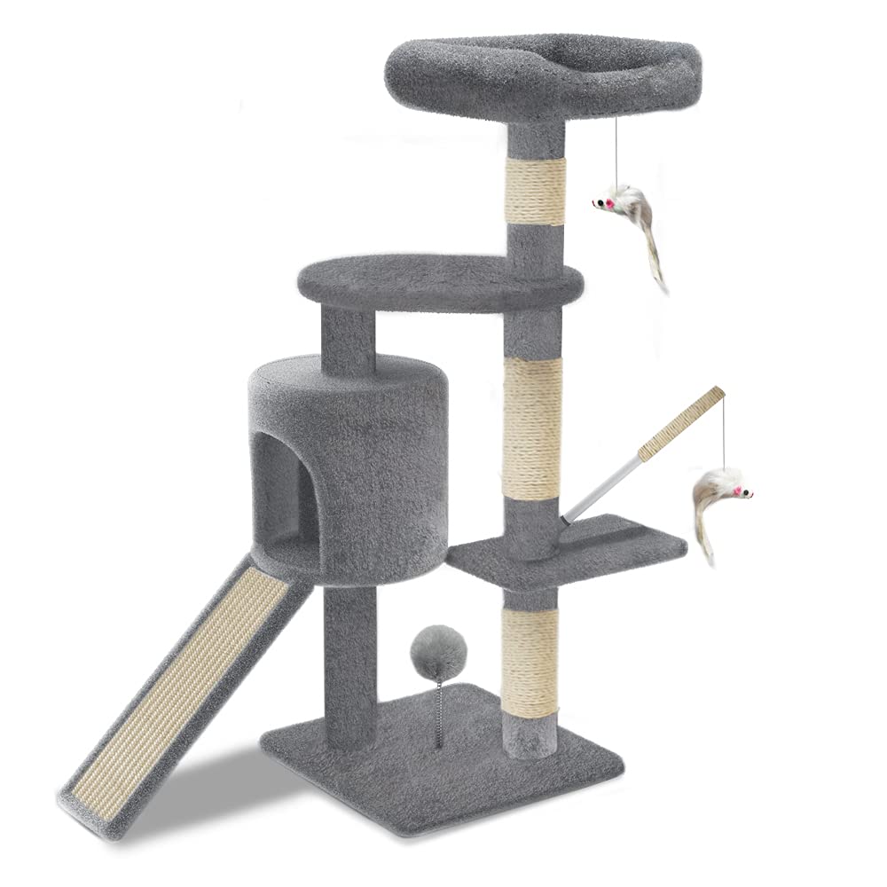VOUNOT Cat Tree Tower, Cat Condo with Sisal Scratching Post, Multi Level Cat Climbing Frame Indoors, Cat Activity Tree, Grey, XL