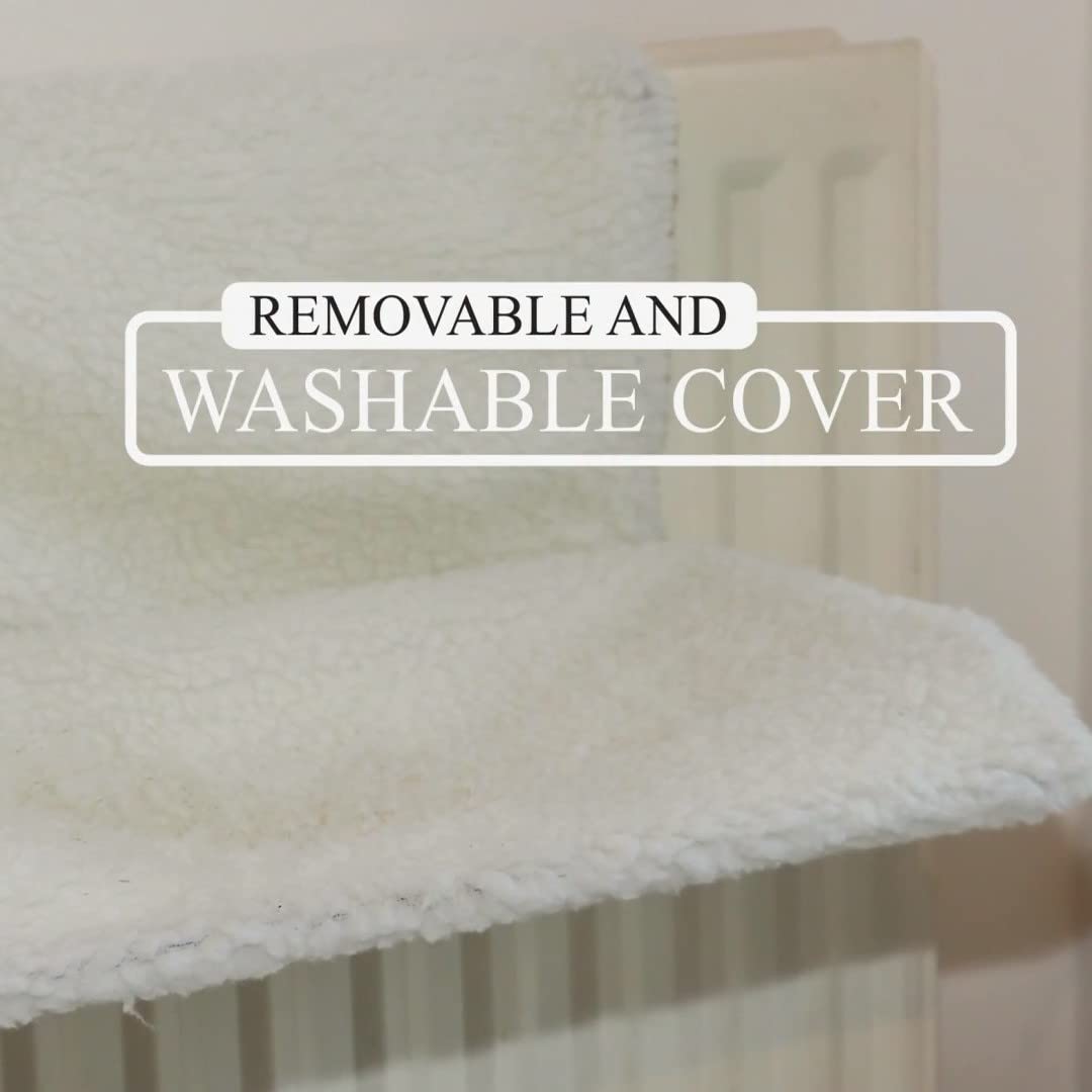 DIVCHI Cat Radiator Bed | Warm Fleece Hammock With Washable Cover | Hanging Radiator beds For Indoor Cats for Kittens & Cats (44x29x23cm) (White Pet Radiator Bed)