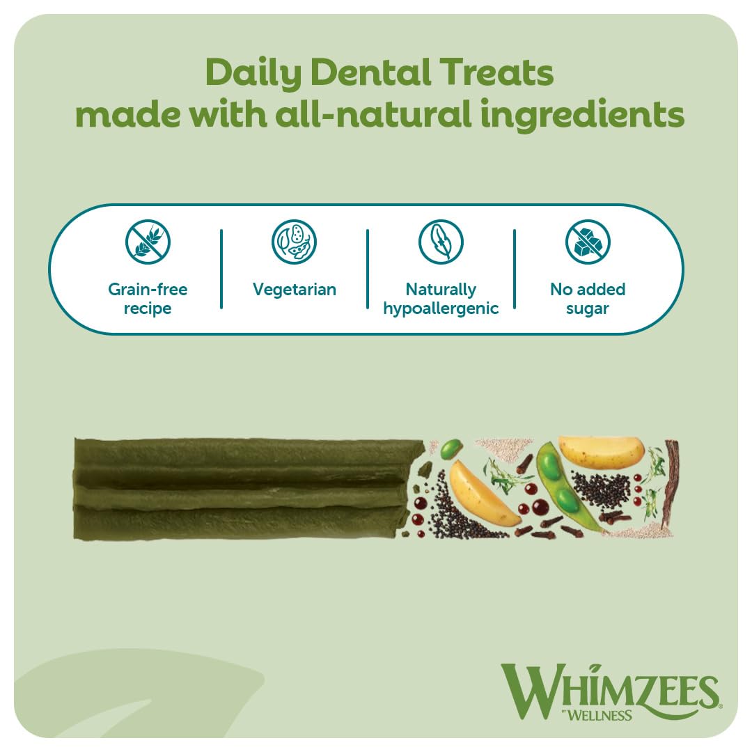 WHIMZEES By Wellness Stix, Dog Dental Sticks, 30 Pieces (1 Month Supply), Size M, Dog Chews for Medium Breeds, Natural, Grain-Free, Rawhide-Free, Vegetarian