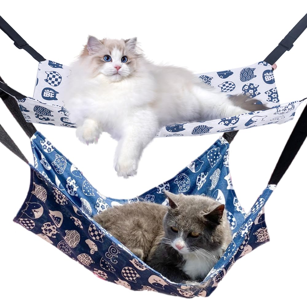 Cat Hammock Bed, 2PCS Breathable Hanging Pet Bed with 4 Metal Hooks Scratch-Resistant Cats Swing for Rabbits Hamsters Kittens Summer