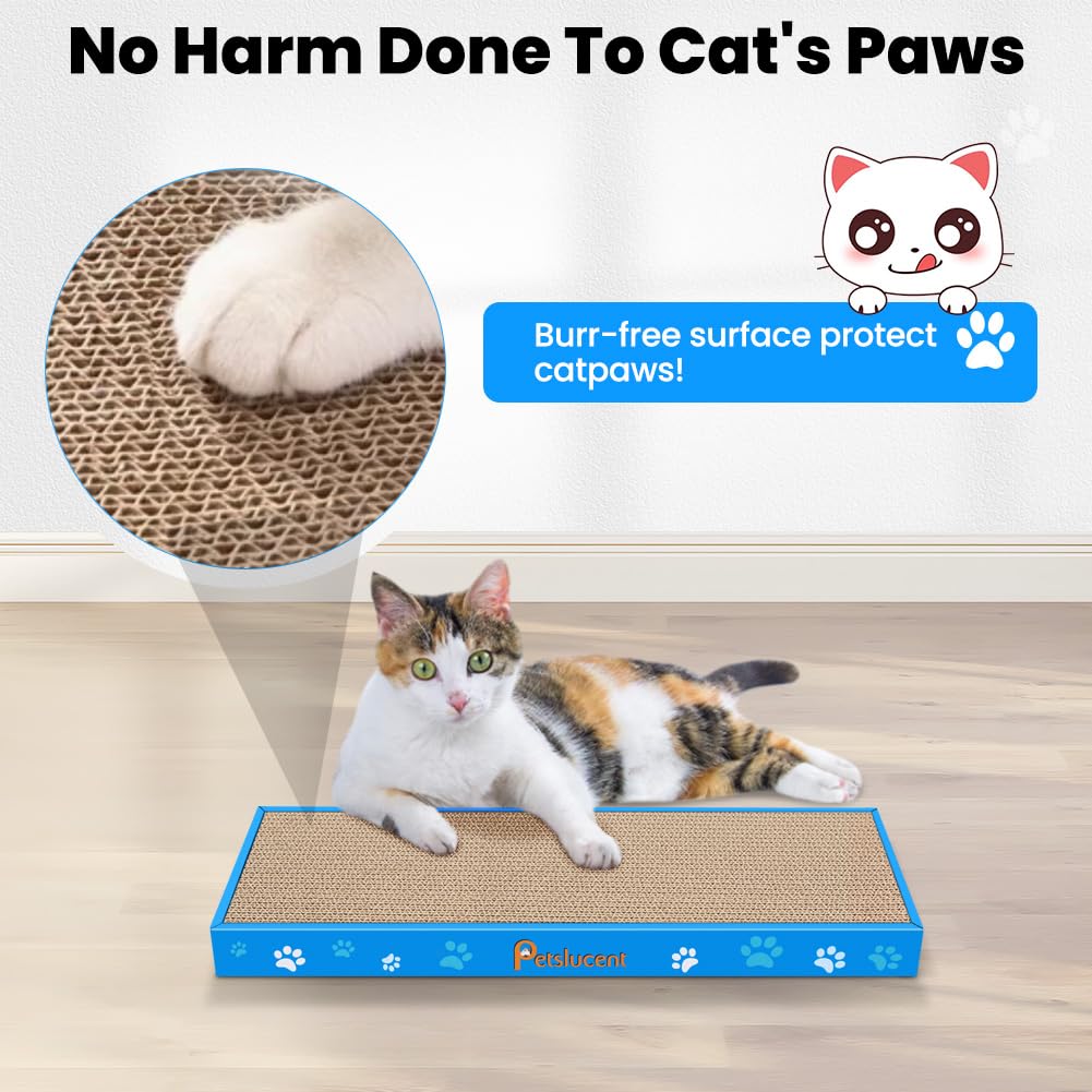 Petslucent Cat Scratching Board, Corrugate Cat Scratcher for Indoor Cats with Box, Scratch Pad with Catnip, Cardboard Double-Sided Usability (2 PCS)