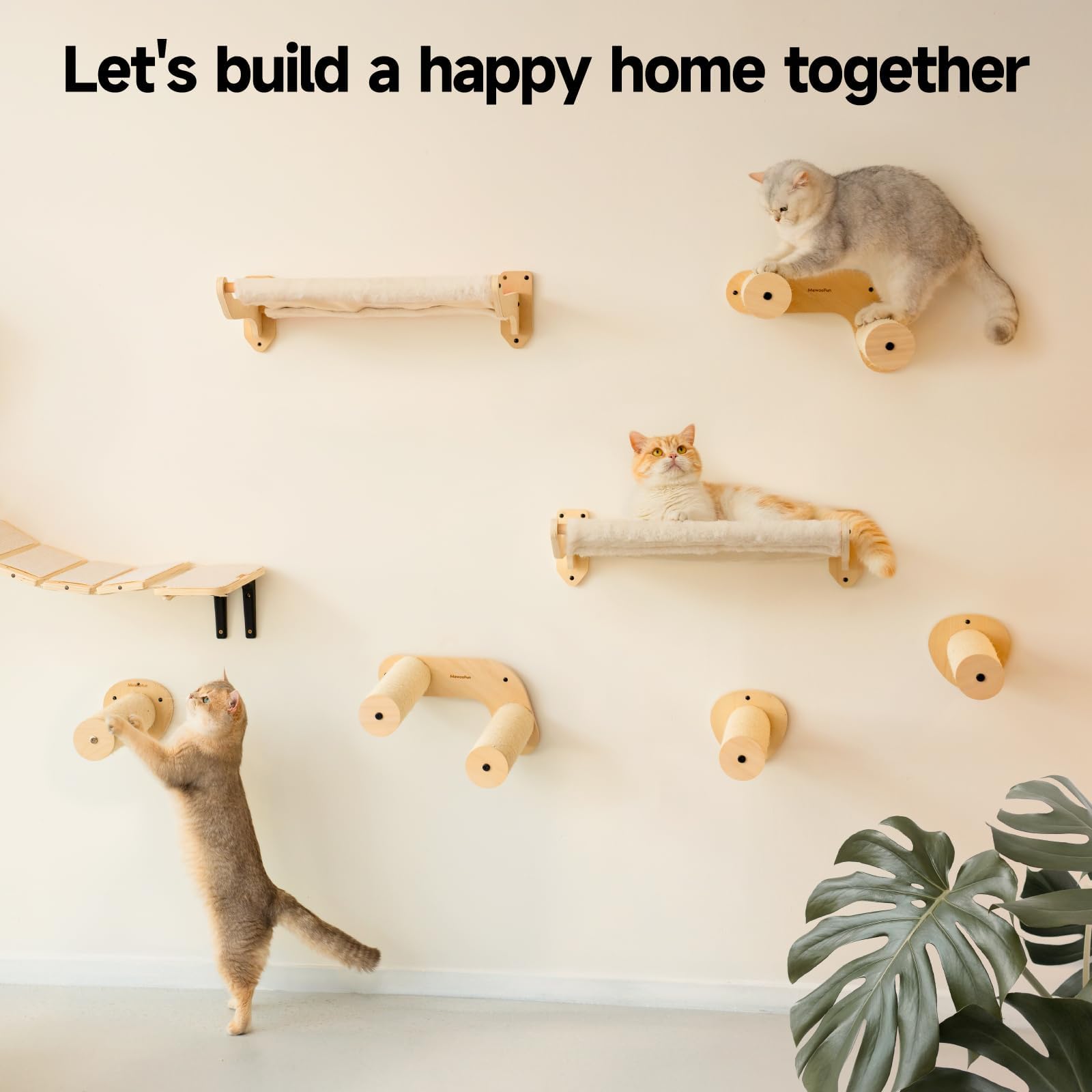 MEWOOFUN Cat Hammock Wall Mounted Furniture, 52x32cm Large Wooden Wall Perches Shelves for Climbing, Sleeping, and Playing, White Flannel Cat Shelves