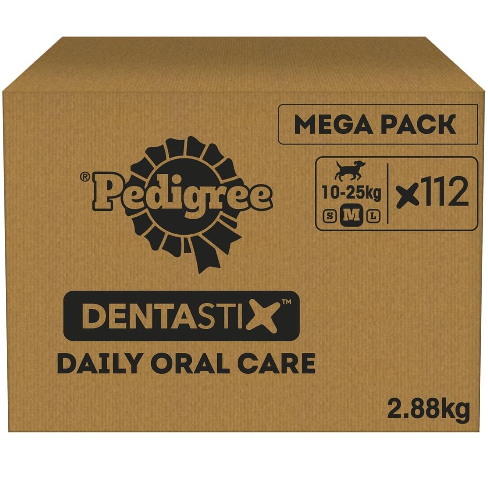 PEDIGREE DENTASTIX - Dental Dog Chews - Adult Medium Dogs 10-25kg - 4 x 28 Sticks - Megapack of Dog Dental Sticks
