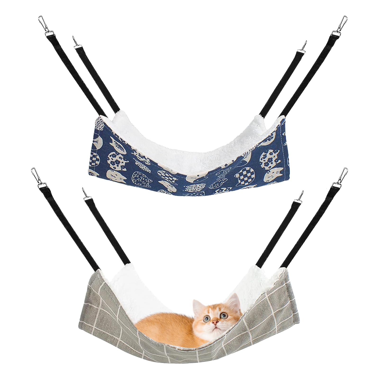 BLMHTWO 2PCS Cat Hammock Bed, Reversible Pet Cage Cat Hanging Bed Soft Plush Hanging Hammock for Kitten, Ferret, Rabbit, Chinchilla, Guinea Pig (Gray, Blue)