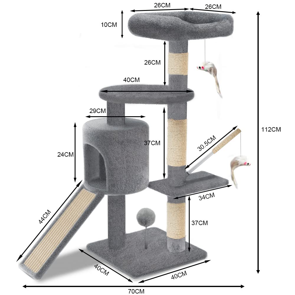 VOUNOT Cat Tree Tower, Cat Condo with Sisal Scratching Post, Multi Level Cat Climbing Frame Indoors, Cat Activity Tree, Grey, XL
