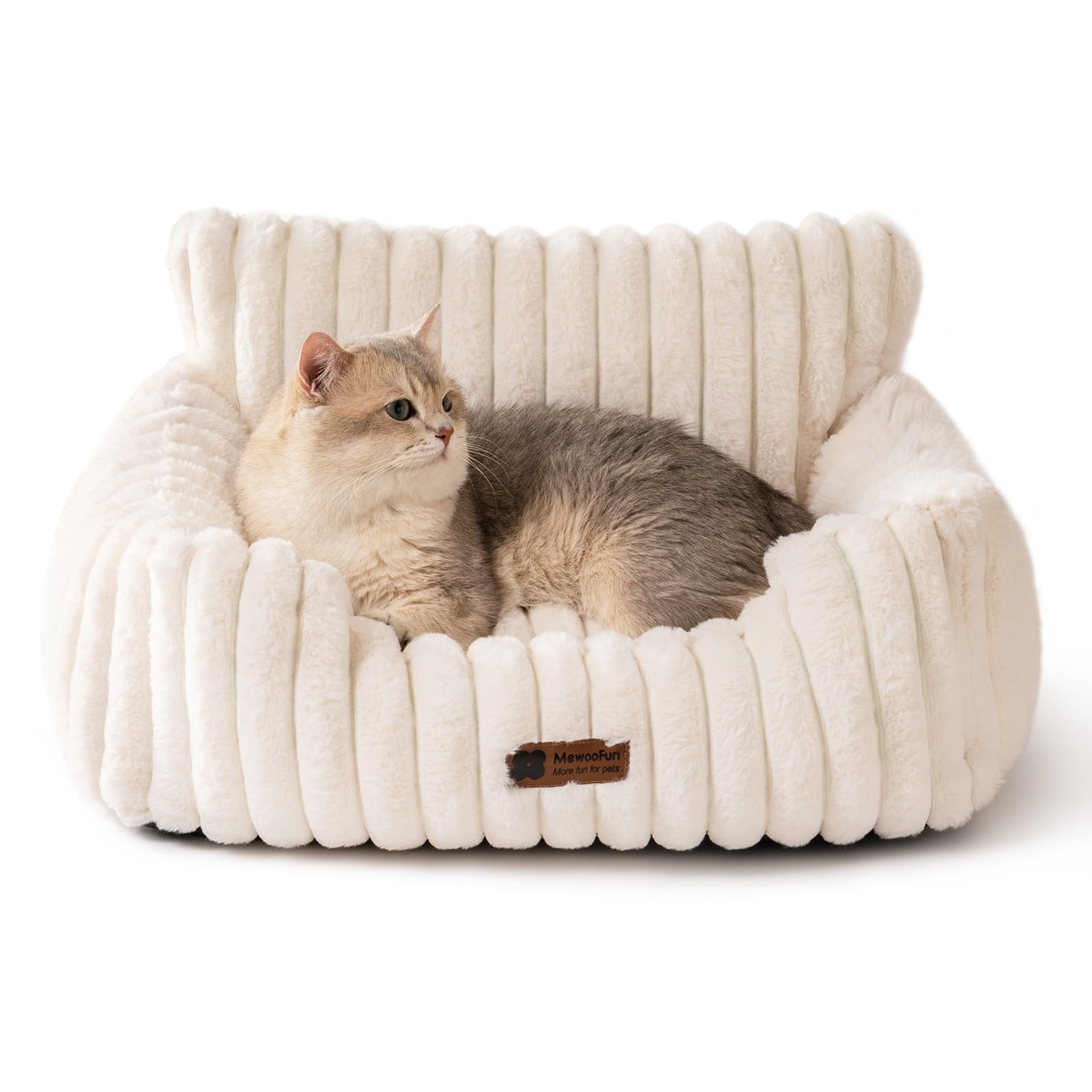 MEWOOFUN Dog Sofa Bed - Cat Beds for Indoor Cats Soft and Fluffy, Cat Sofa Bed Small Calming Dog Bed with Removable Washable Cover (Cream, 61x48x30)