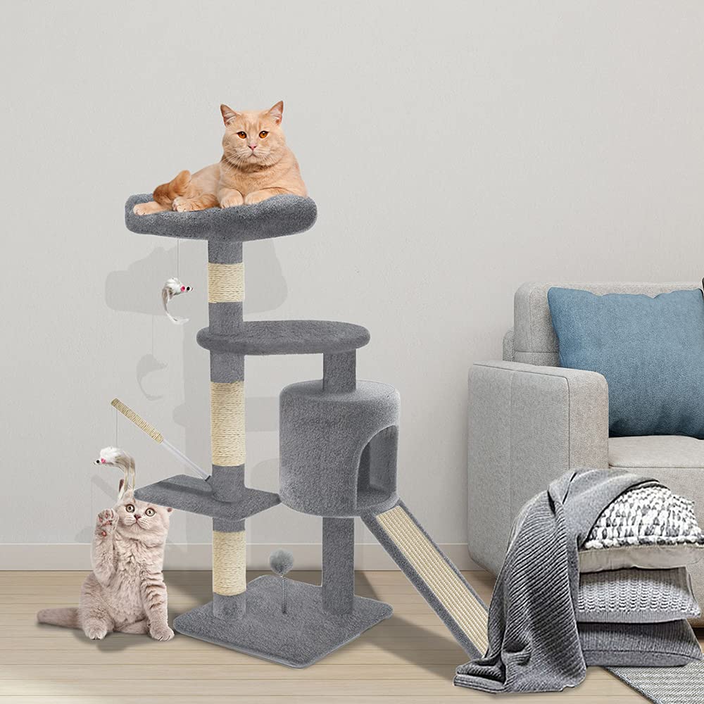 VOUNOT Cat Tree Tower, Cat Condo with Sisal Scratching Post, Multi Level Cat Climbing Frame Indoors, Cat Activity Tree, Grey, XL