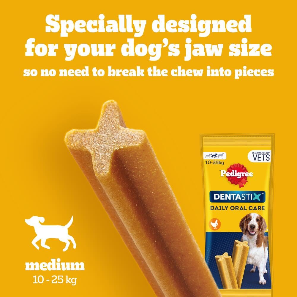 PEDIGREE DENTASTIX - Dental Dog Chews - Adult Medium Dogs 10-25kg - 4 x 28 Sticks - Megapack of Dog Dental Sticks