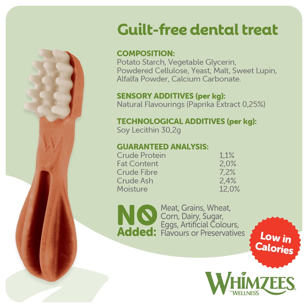 WHIMZEES By Wellness Toothbrush, Month Box, Natural and Grain-Free Dog Chews, Dog Dental Sticks for Medium Breeds, 30 Pieces (One Month Supply), Size M