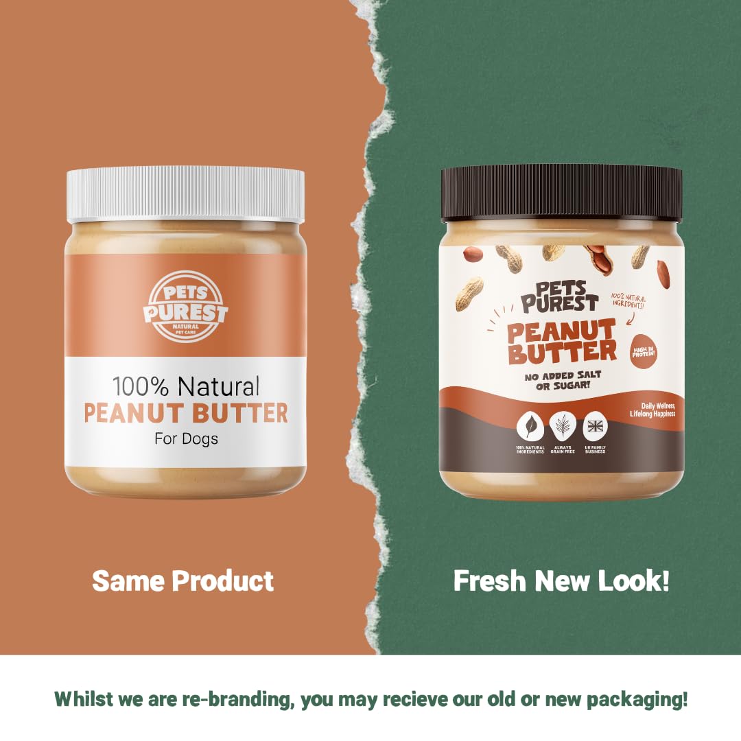 Pets Purest Dog Peanut Butter - 100% Natural Peanut Butter For Dogs & Puppy - Healthy Source of Pure Protein Treat Paste Free From Palm Oil, Wheat & Gluten. No Added Sugar, Salt or Xylitol