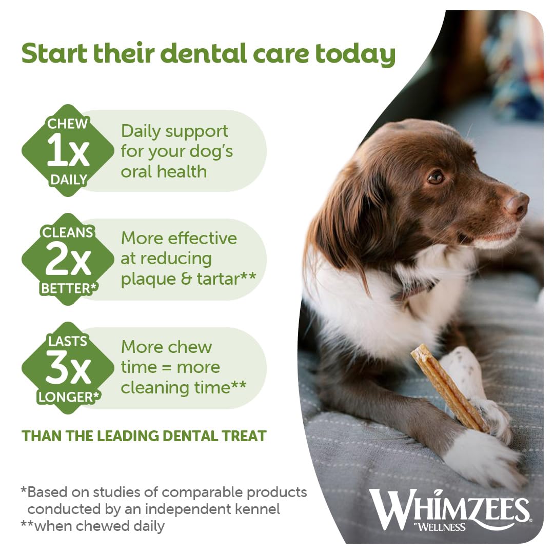 WHIMZEES By Wellness Stix, Dog Dental Sticks, 30 Pieces (1 Month Supply), Size M, Dog Chews for Medium Breeds, Natural, Grain-Free, Rawhide-Free, Vegetarian