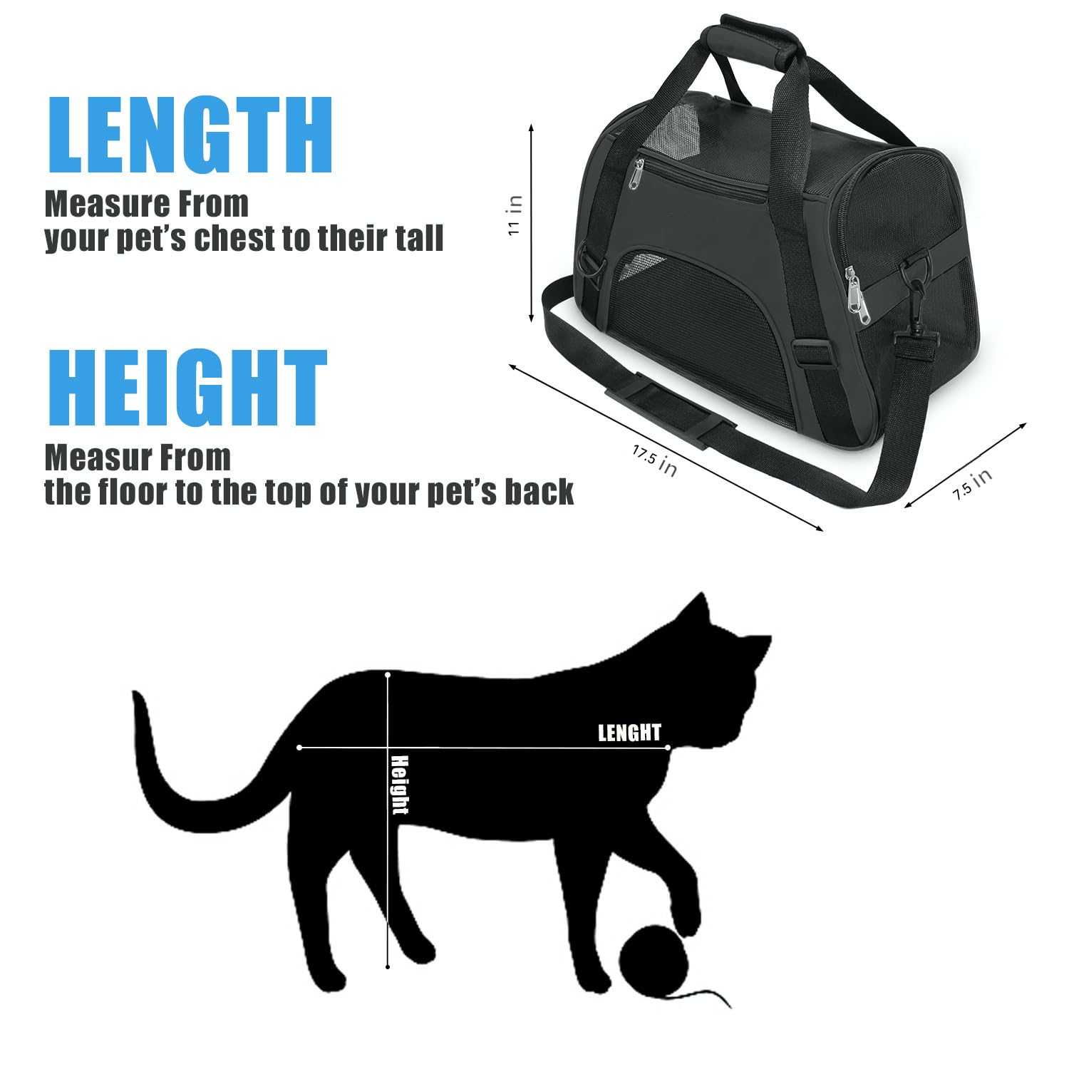 YLONG Cat Carrier Airline Approved Pet Carrier,Soft-Sided Travel for Cats Dogs Puppy Comfort Portable Foldable Bag,Airline (S, BLACK)