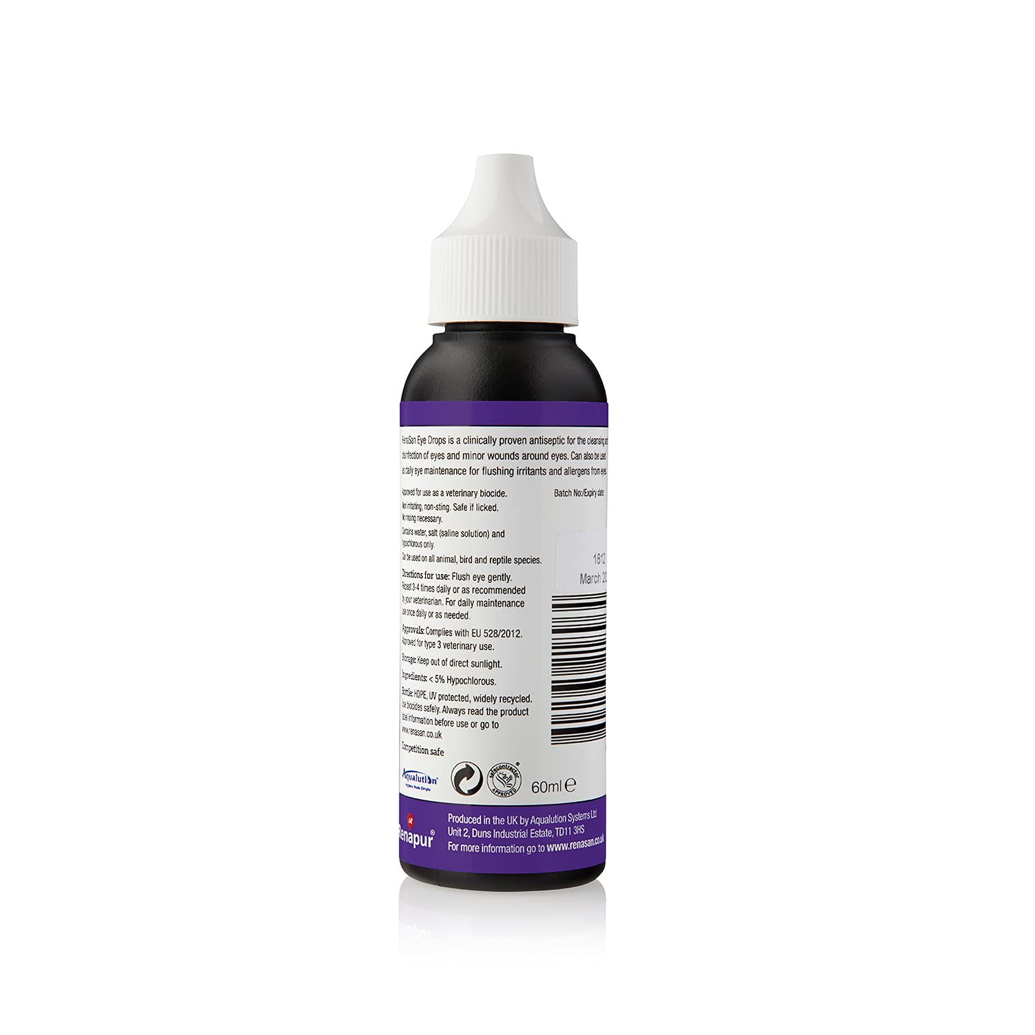 RenaSan Antiseptic Eye Drops (60 ml) – Eye Disinfection, Alcohol-Free, Non-Irritating and Natural Eye Cleaning Solution for Dogs, Cats, Reptiles, Poultry, Avian & Livestock (PACKAGING MAY VARY)
