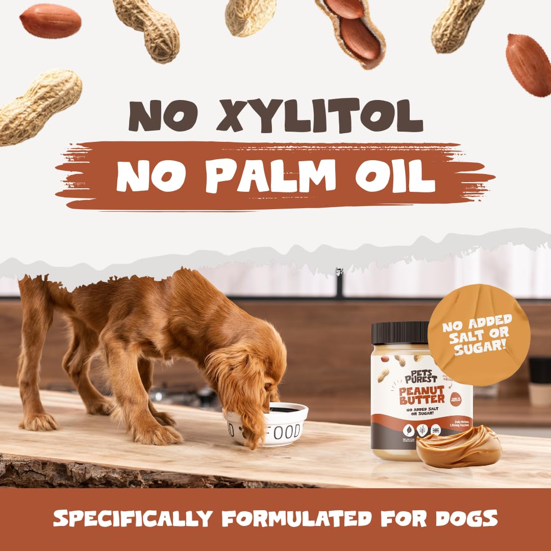Pets Purest Dog Peanut Butter - 100% Natural Peanut Butter For Dogs & Puppy - Healthy Source of Pure Protein Treat Paste Free From Palm Oil, Wheat & Gluten. No Added Sugar, Salt or Xylitol