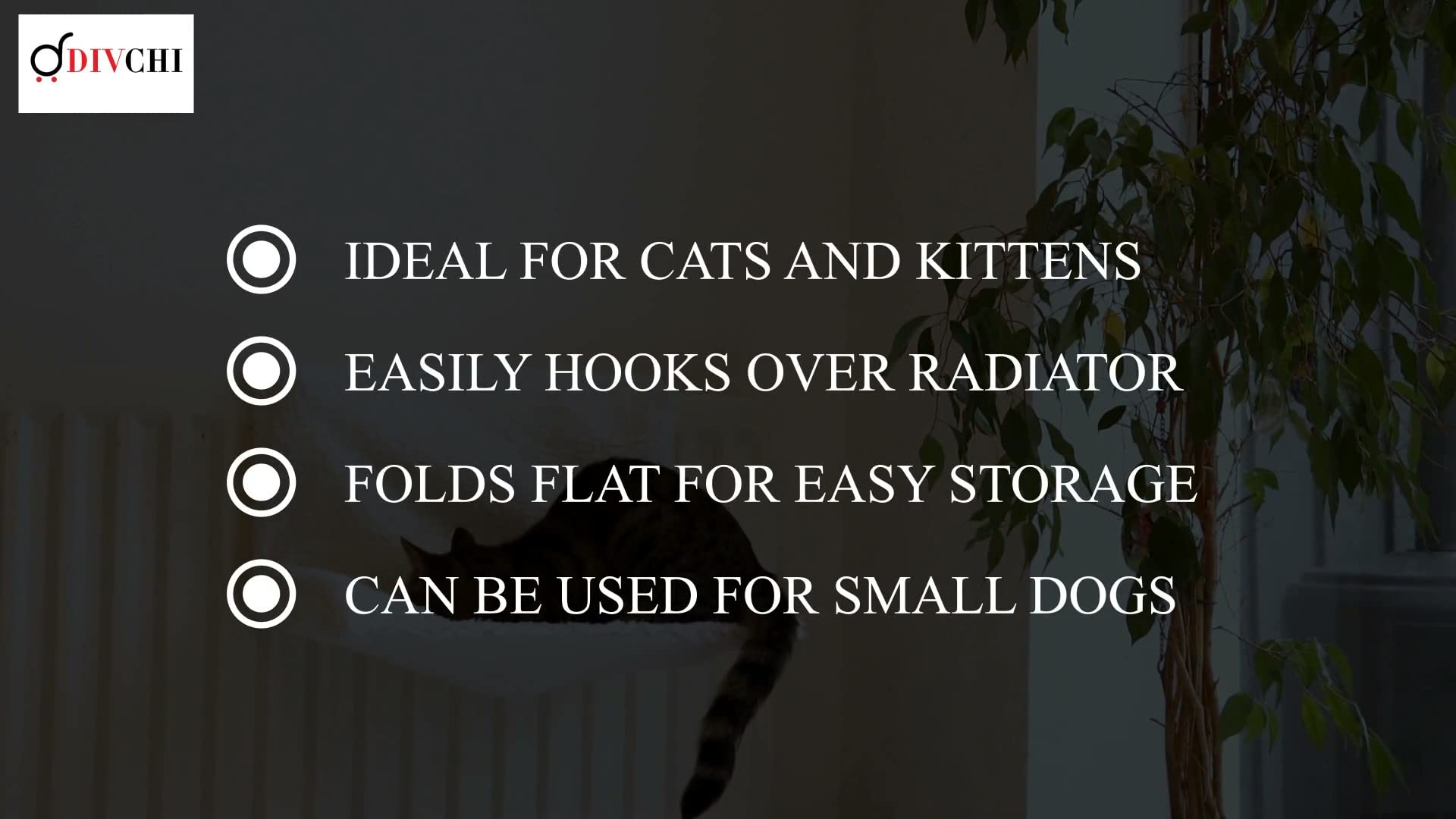 DIVCHI Cat Radiator Bed | Warm Fleece Hammock With Washable Cover | Hanging Radiator beds For Indoor Cats for Kittens & Cats (44x29x23cm) (White Pet Radiator Bed)