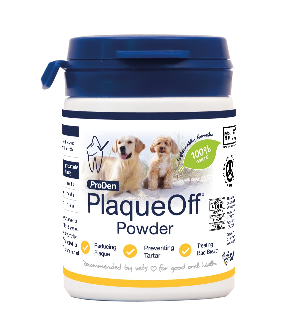 ProDen PlaqueOff Powder for Dogs & Cats, Tartar & Bad Breath Remover 100% Natural Teeth Cleaner and Plaque Remover 60 g