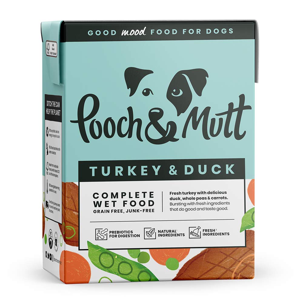 Pooch & Mutt - Turkey & Duck Pack of Complete Wet Dog Food, Dry Dog Food Topper, 12x375g
