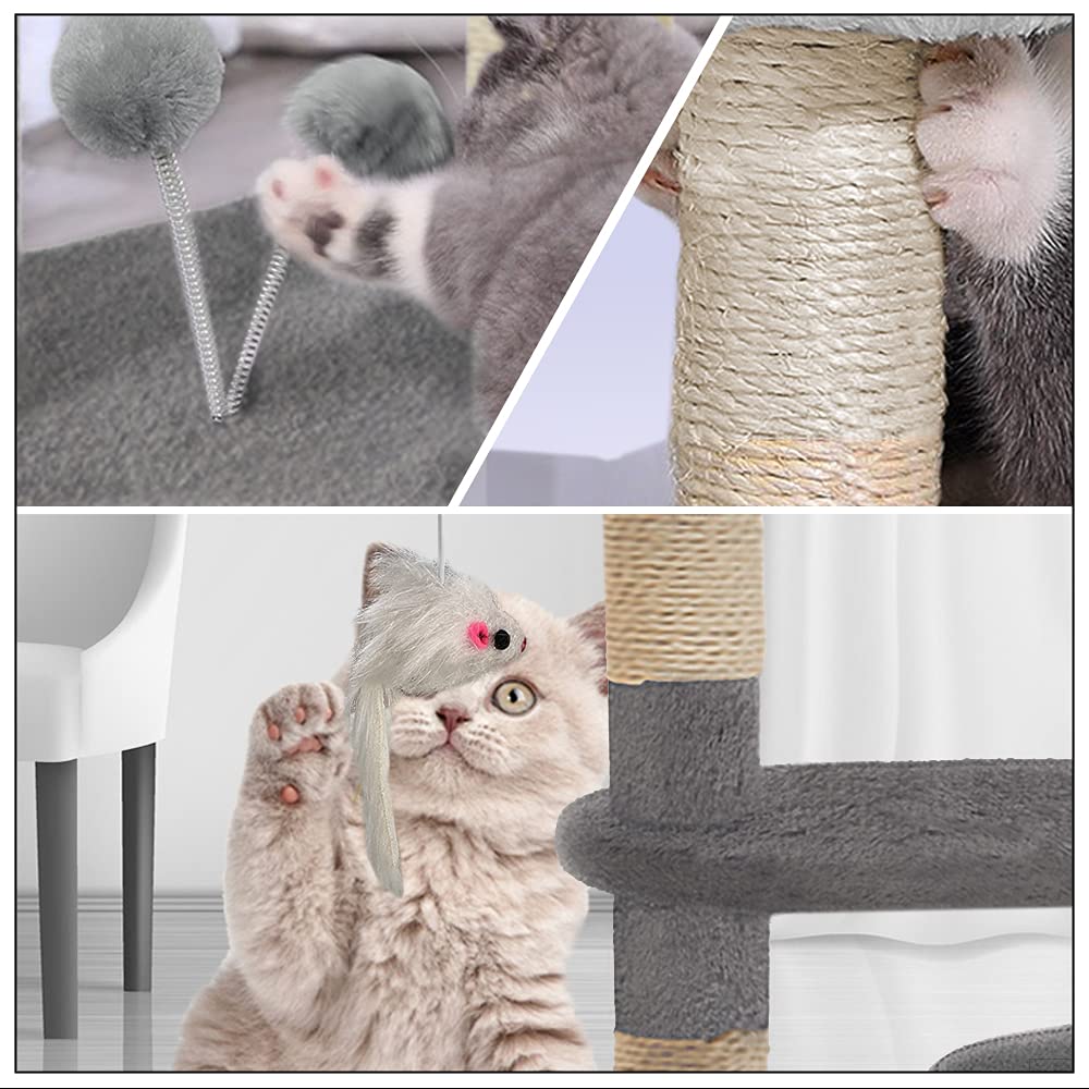 VOUNOT Cat Tree Tower, Cat Condo with Sisal Scratching Post, Multi Level Cat Climbing Frame Indoors, Cat Activity Tree, Grey, XL