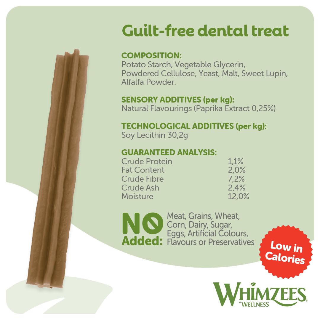 WHIMZEES By Wellness Stix, Dog Dental Sticks, 30 Pieces (1 Month Supply), Size M, Dog Chews for Medium Breeds, Natural, Grain-Free, Rawhide-Free, Vegetarian