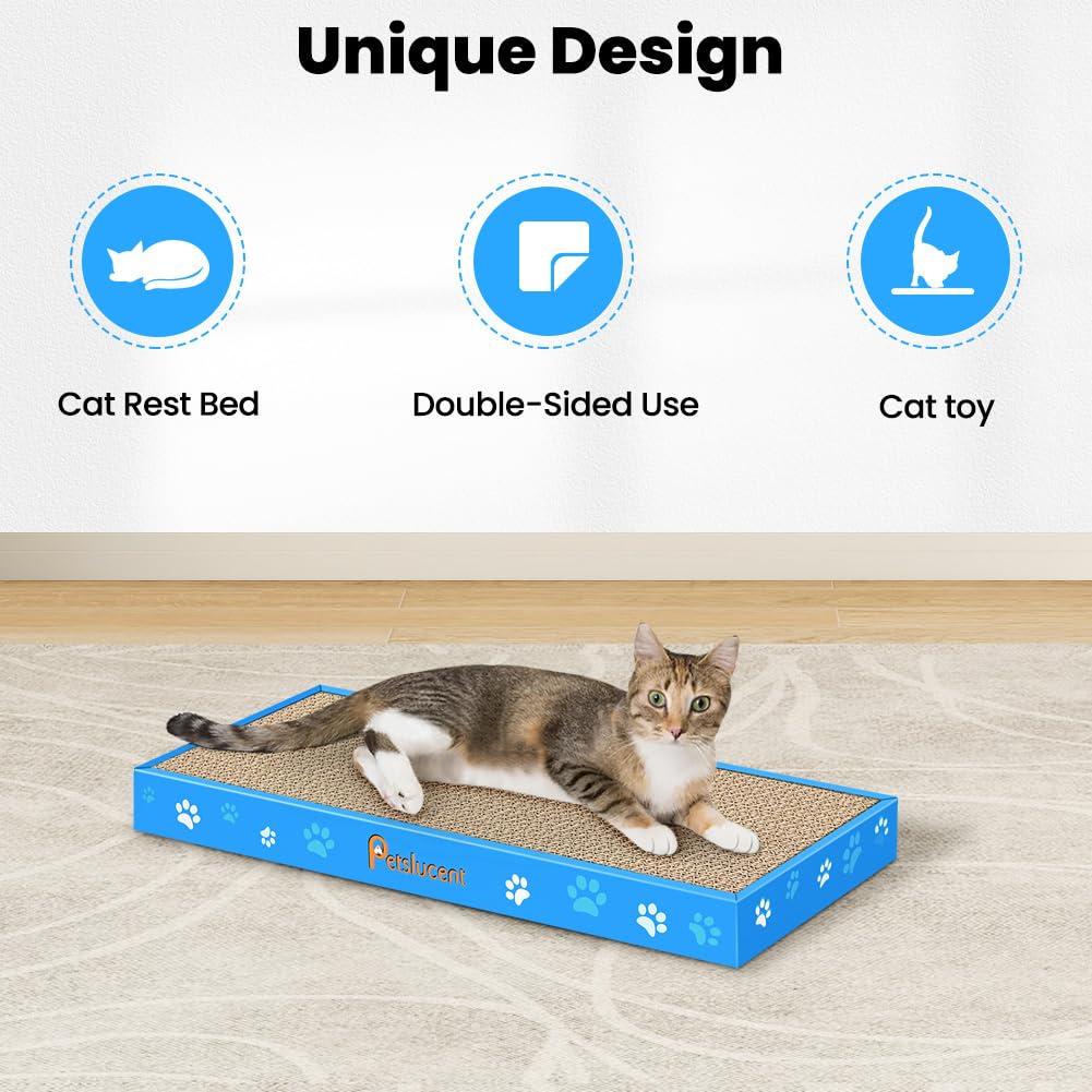 Petslucent Cat Scratching Board, Corrugate Cat Scratcher for Indoor Cats with Box, Scratch Pad with Catnip, Cardboard Double-Sided Usability (2 PCS)