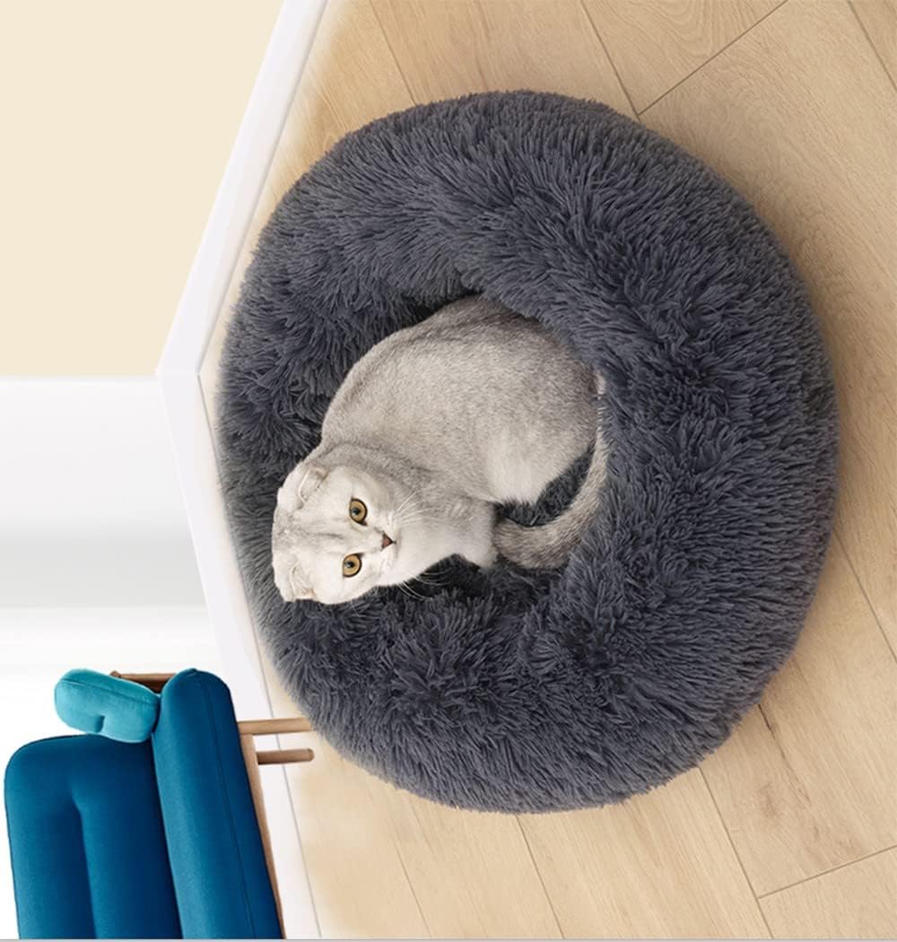 Fhodigogo Plush Donut Dog bed Cat bed Fluffy Calming Pet Bed Dog Round Bed Cat Round Bed Warm Kitten Nest Ideal for Small 3KG Pet