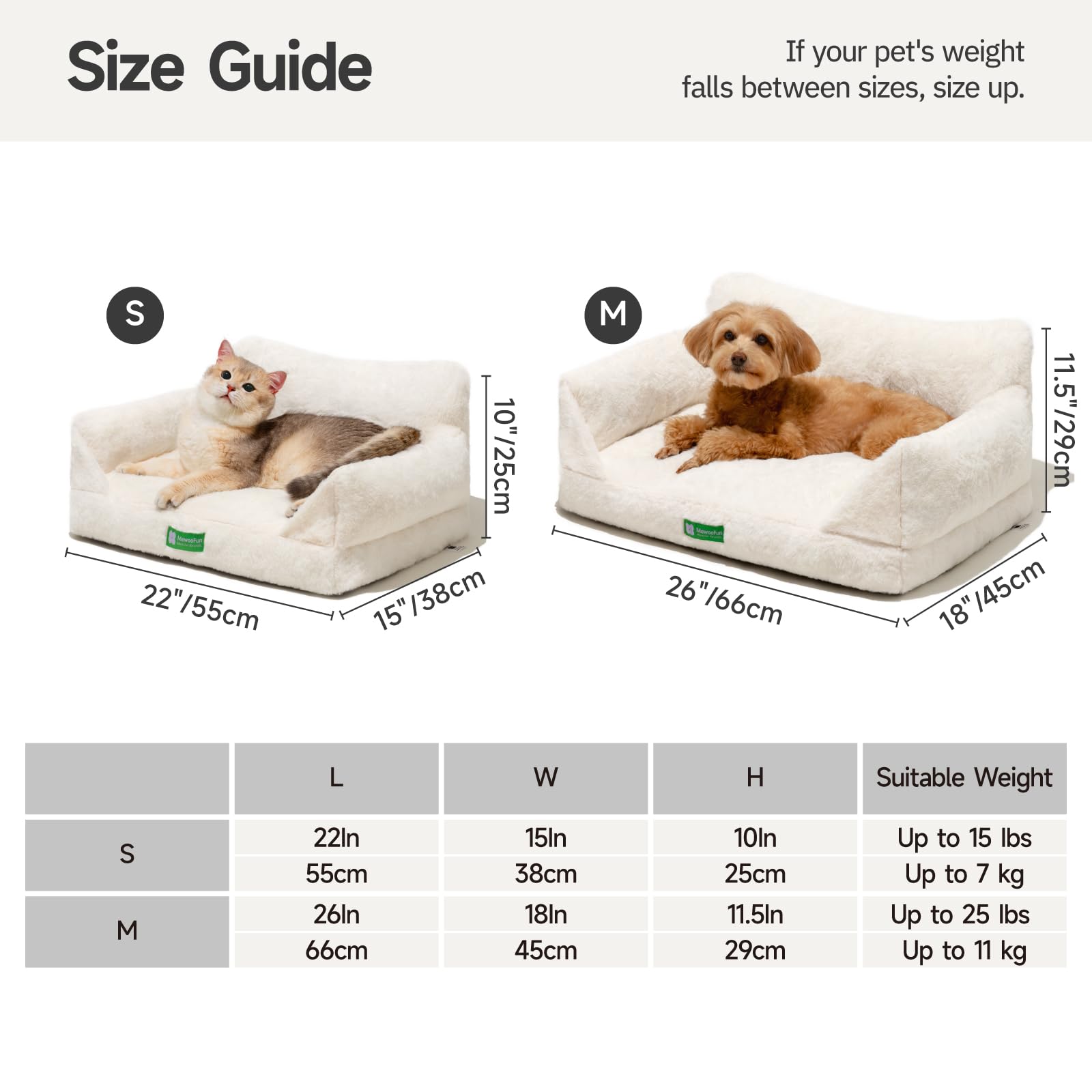 MEWOOFUN Cat Sofa Cat Bed for Indoor Cats, Kitten Bed Pet Sofa with Removable Washable Cover and Non-Slip Bottom for Small Dogs, 55x40cm White