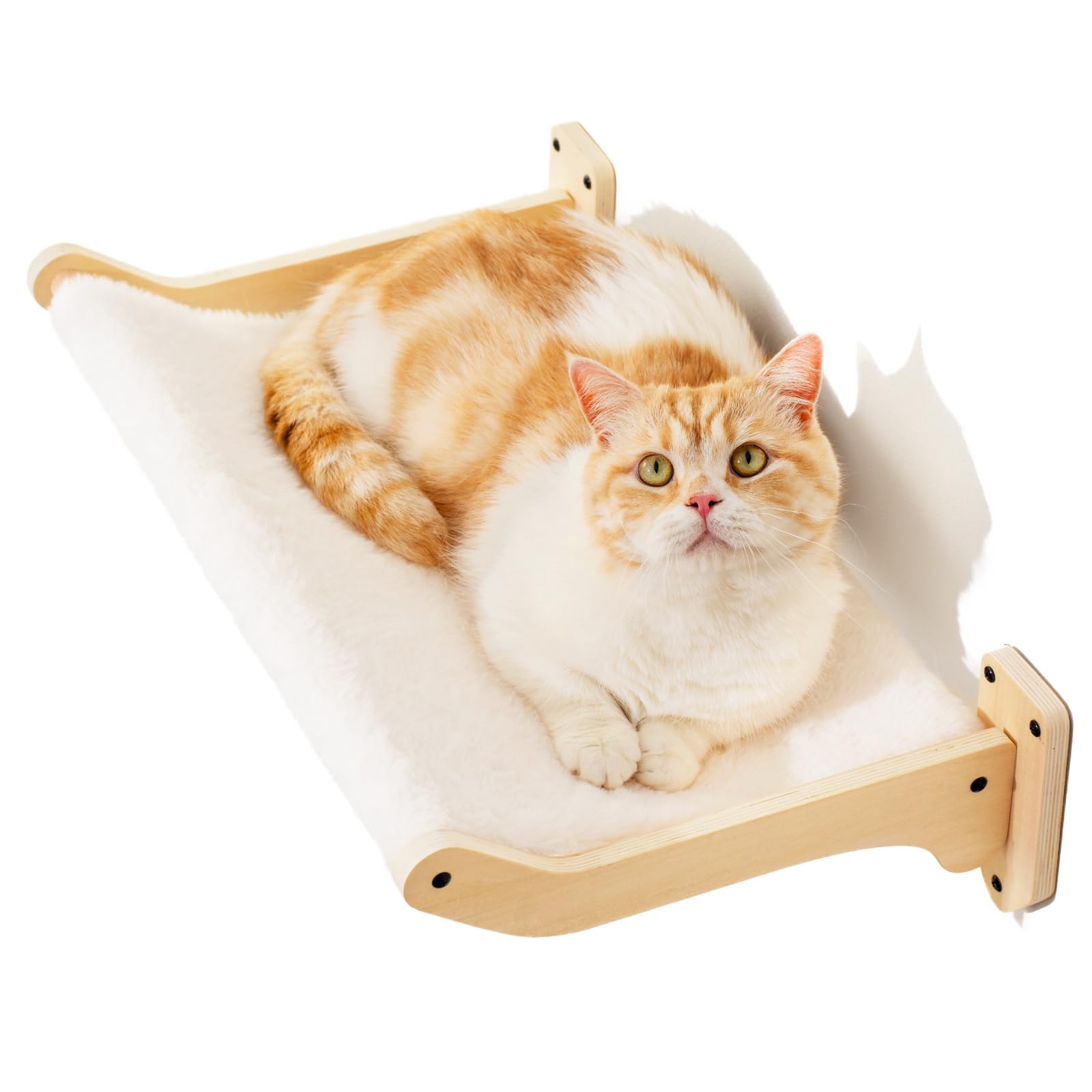 MEWOOFUN Cat Hammock Wall Mounted Furniture, 52x32cm Large Wooden Wall Perches Shelves for Climbing, Sleeping, and Playing, White Flannel Cat Shelves