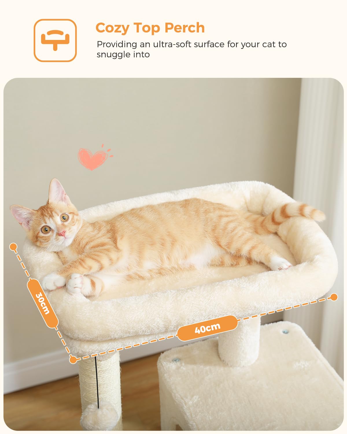 PAWZ Road 116cm Cat Tree Medium Cat Tower with 4 Sisal Scratching Posts, Metal Frame Large Hammock and Cozy Condo, Activity Center Stable and Sturdy, Size M Beige