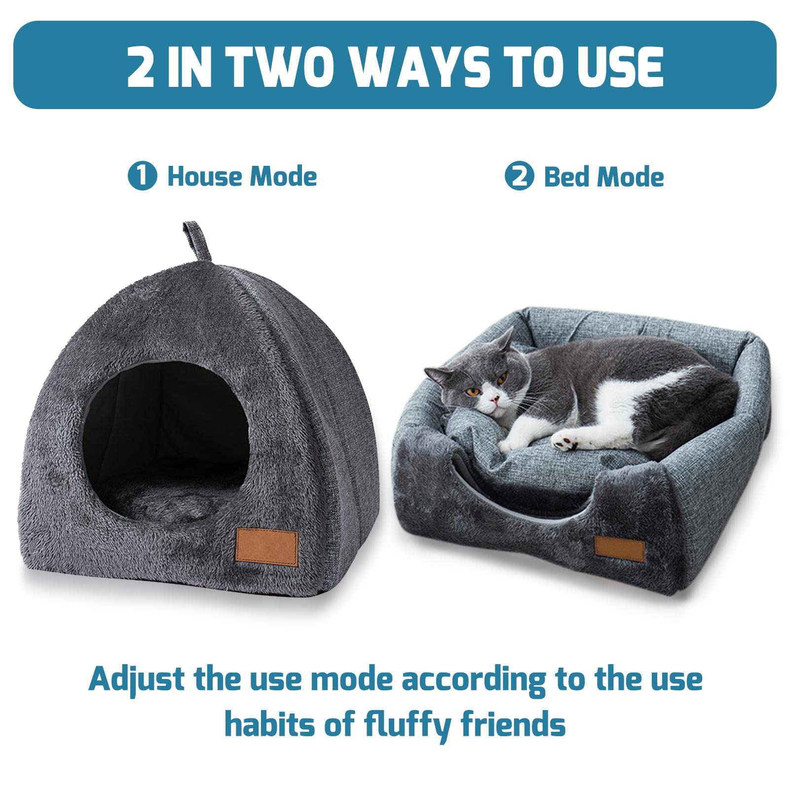 Pologmase Cat Cave Bed for Cats & Small Dogs - Tent Igloo with Removable Washable Cushion