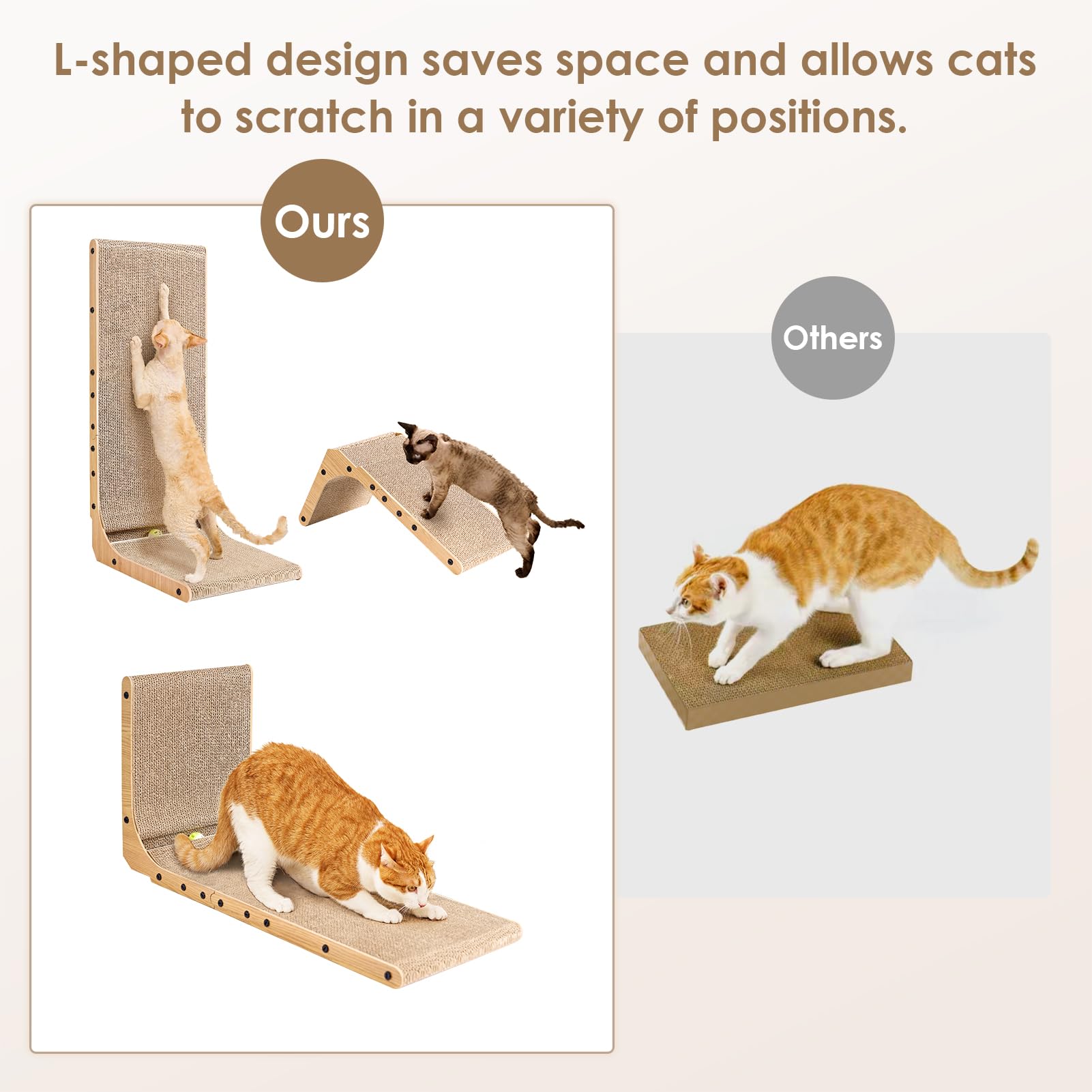 EHEYCIGA L Shape Vertical Cat Scratcher, 68cm High Cat Scratching Board for Indoor Cats, Protecting Furniture Scratch Pad, Cardboard Scratching with Ball Toy