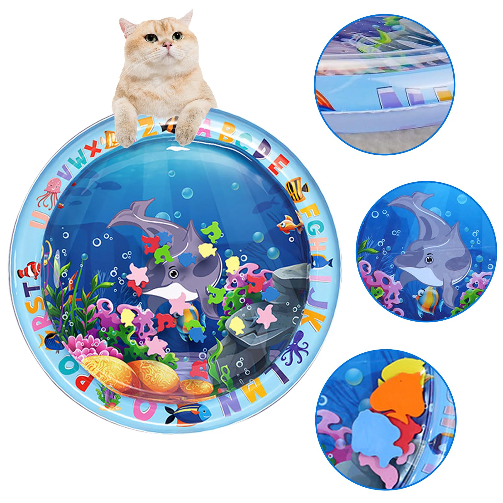 BSITSSS Water Sensory Mat Cat for Pets, Water Sensor Play Mat for Cats Dogs, Thickened Sensory Water Play Mats for Cats, Cool Sensory Waters Matfor Cat, Comfort Waters Sensory Plays Mats Inflatable