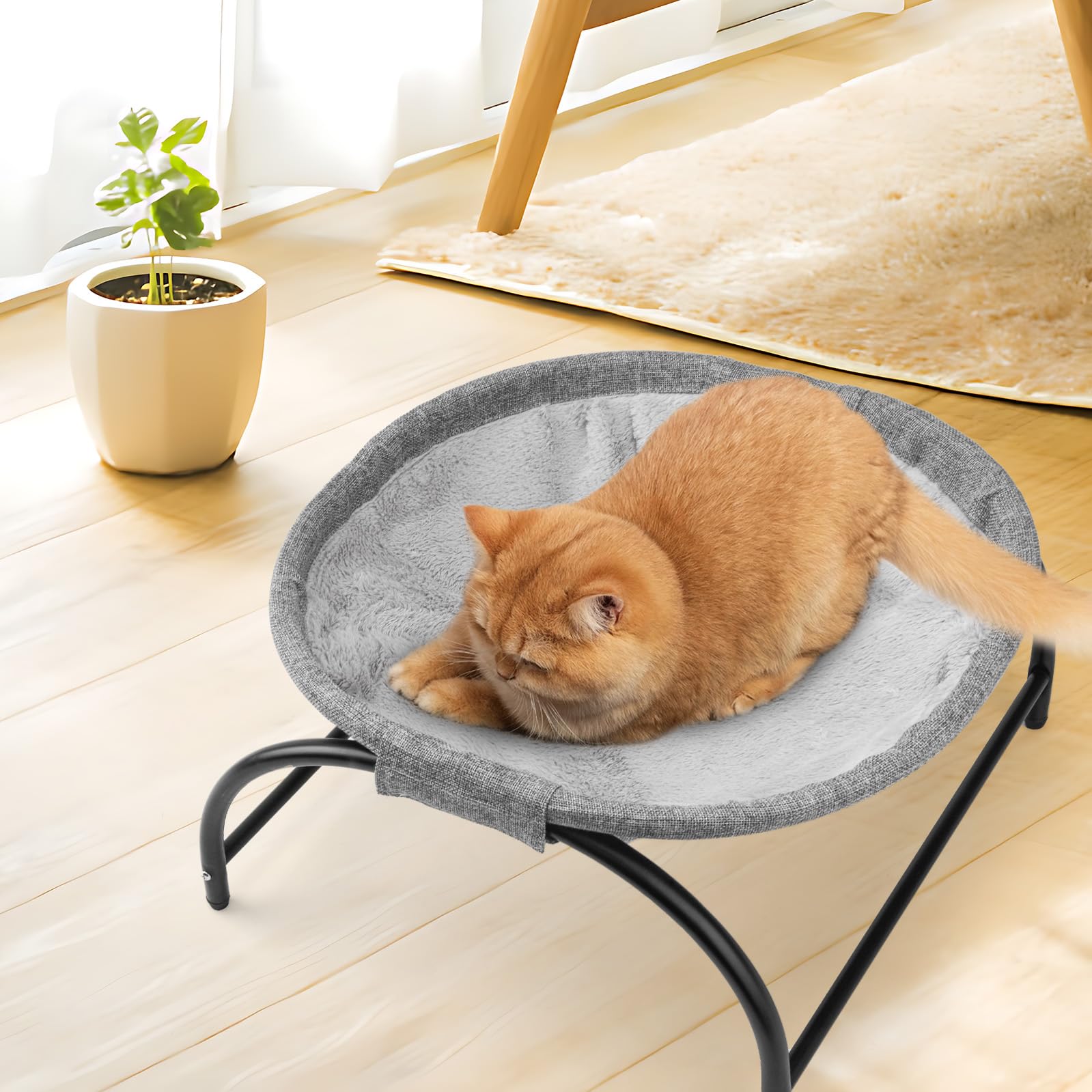 LIFLIX Elevated Cat Hammock Bed with Removable Plush, Free-Standing Cat Cot, Raised Stable Pet Bed(Gray)