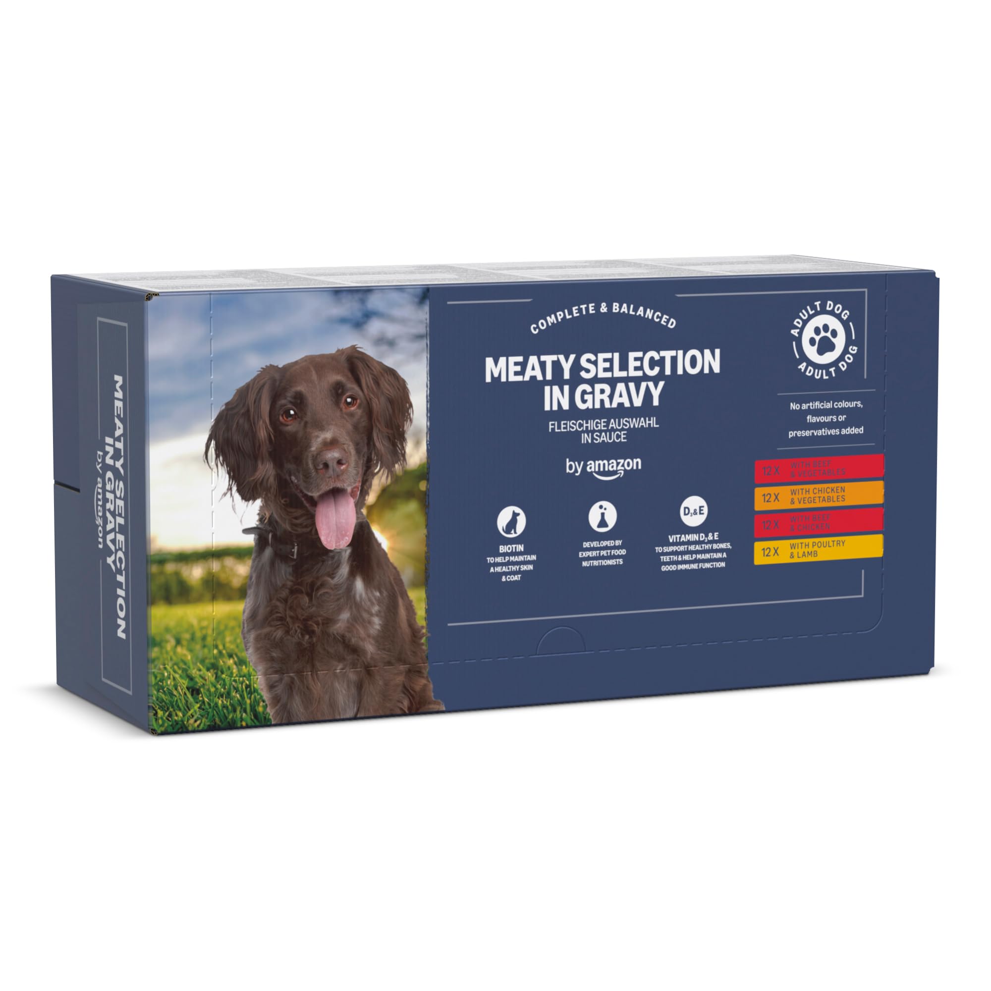 by Amazon Complete Wet Food for Adult Dogs, Meat Selection in Gravy, 4.8 kg (48 pouches of 100g)