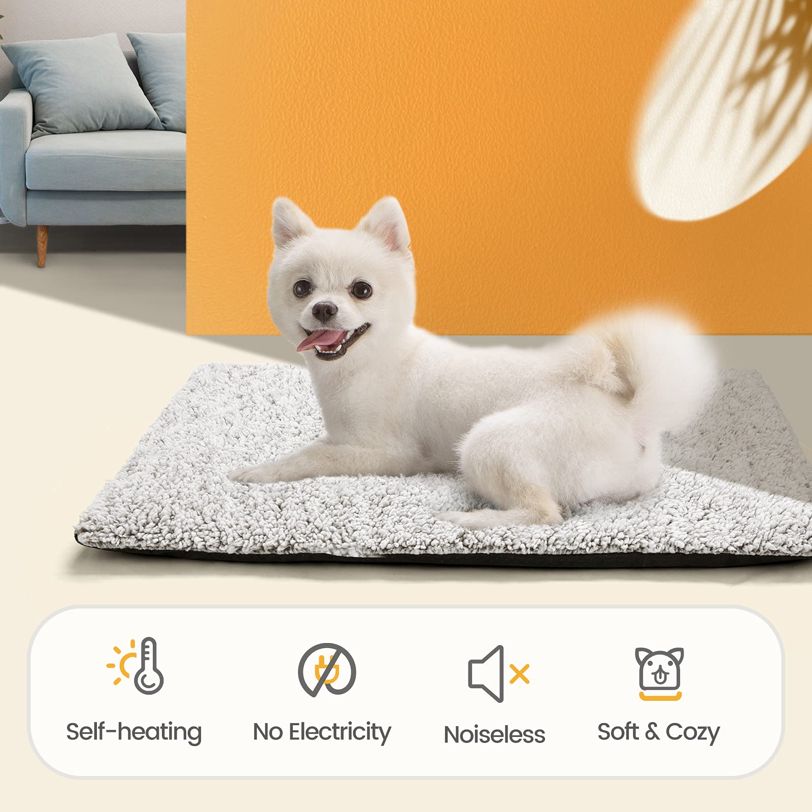 MORA PETS Self Heating Cat Bed Heated Cat Blanket Self Warming Pet Pad with Removable Cover Thermal Kitten Pad Non-Slip Washable 61 x 45cm
