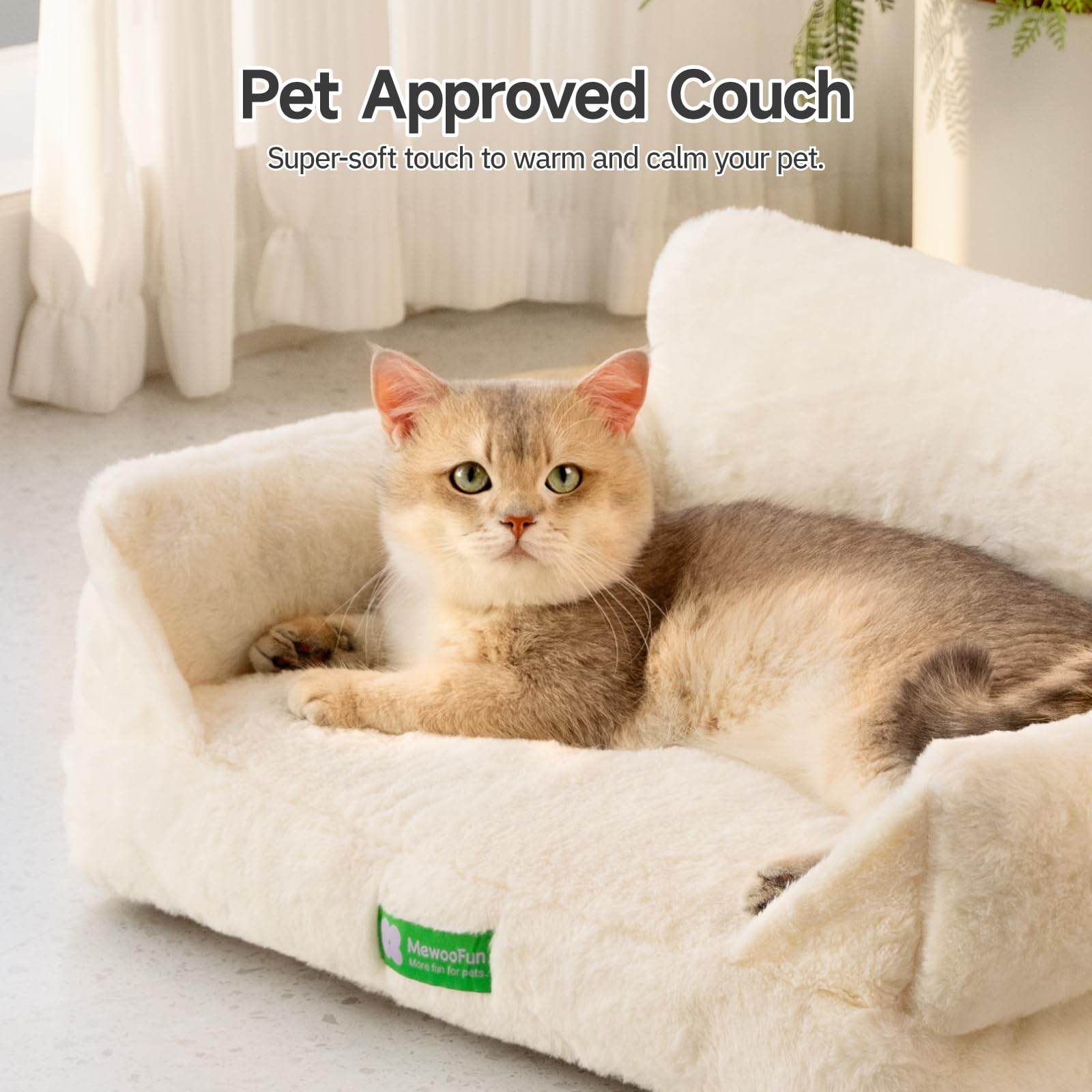 MEWOOFUN Cat Sofa Cat Bed for Indoor Cats, Kitten Bed Pet Sofa with Removable Washable Cover and Non-Slip Bottom for Small Dogs, 55x40cm White