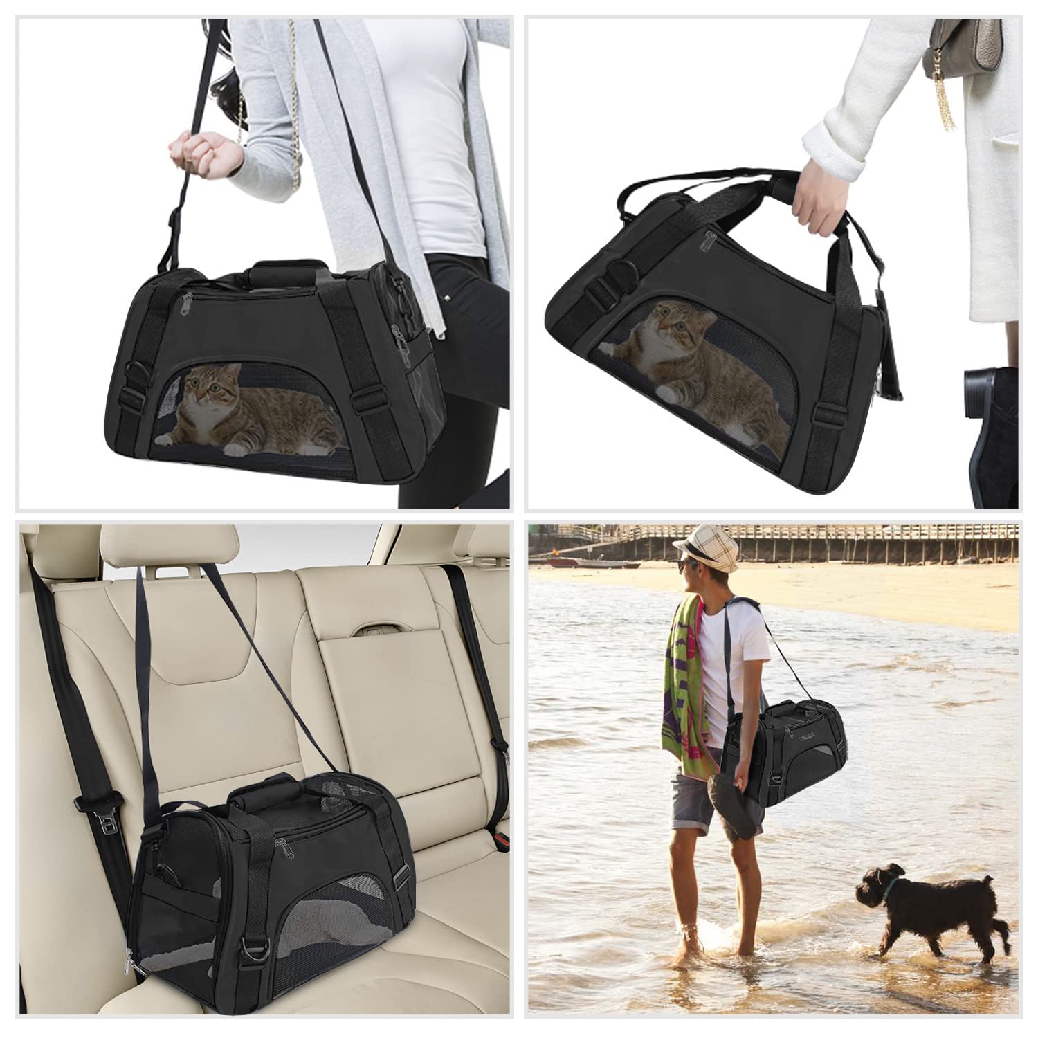YLONG Cat Carrier Airline Approved Pet Carrier,Soft-Sided Travel for Cats Dogs Puppy Comfort Portable Foldable Bag,Airline (S, BLACK)