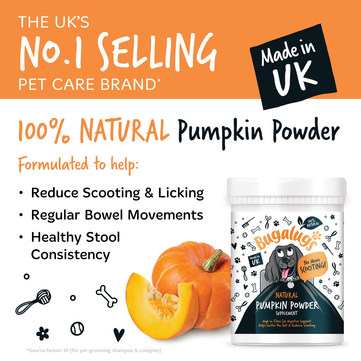 Bugalugs Pumpkin Powder For Dogs- 100% Pure Pumpkin Powder Dog Food Topper, Pumpkin Puree Powder Naturally Rich in Prebiotics & Fibre for Dogs Gut Health & Healthy Stools 200g