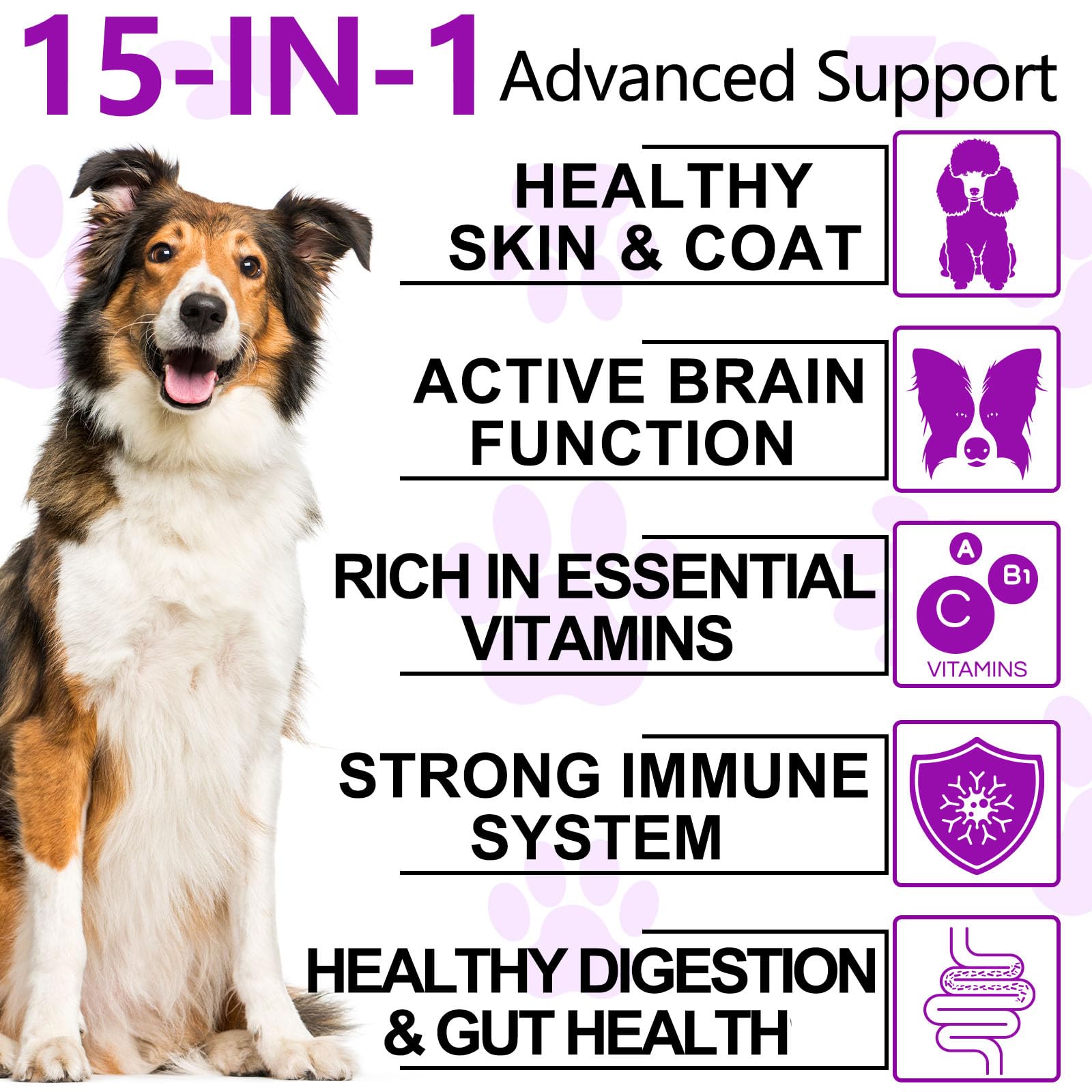 15 in 1 Dog Multivitamin Treats, 150 Chews Vitamins Supplements for Dogs, Hip & Joint Supplements, Immune System, Skin & Coat, Gut Health, Vitamins for Dogs of All Ages & Breeds, Duck Flavor