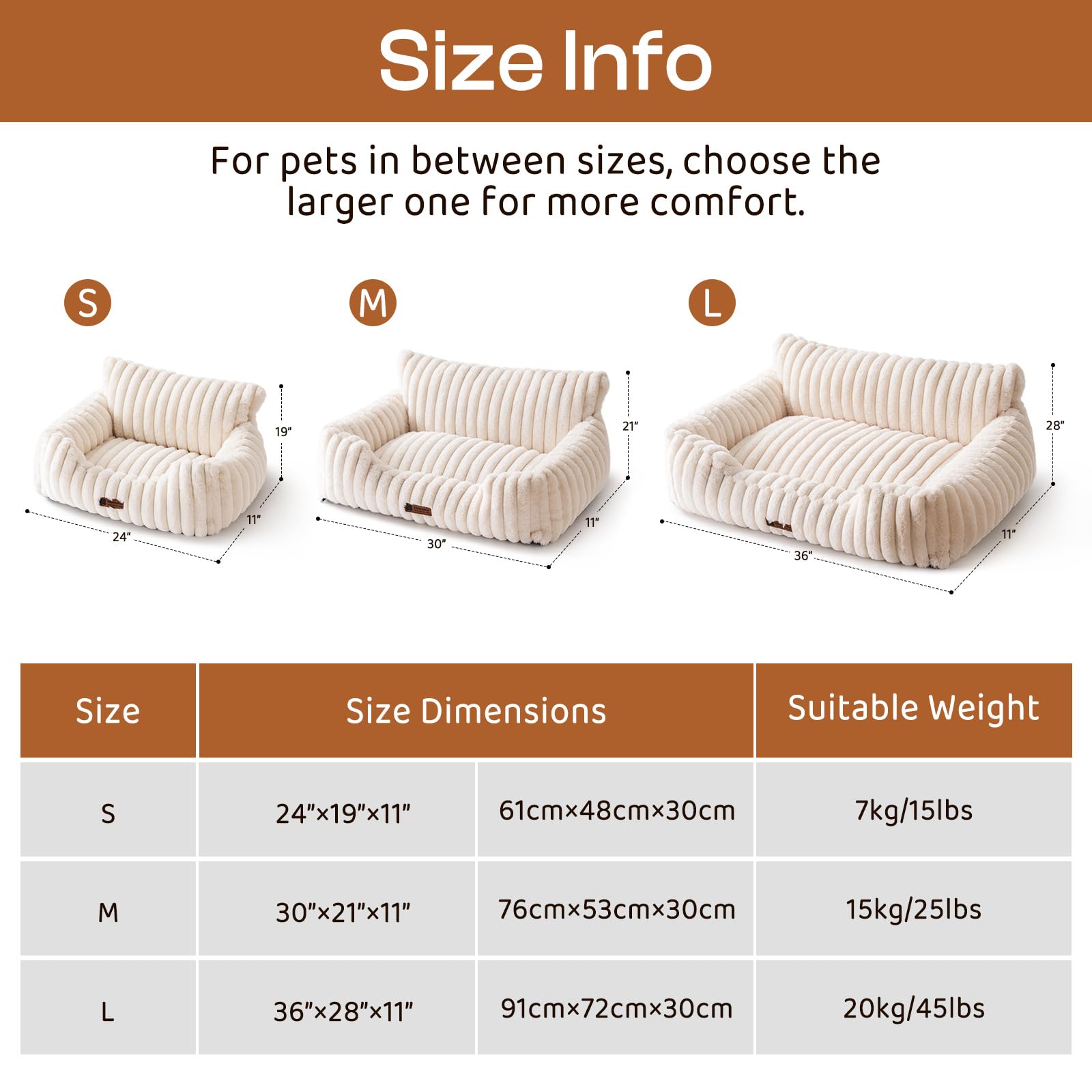 MEWOOFUN Dog Sofa Bed - Cat Beds for Indoor Cats Soft and Fluffy, Cat Sofa Bed Small Calming Dog Bed with Removable Washable Cover (Cream, 61x48x30)