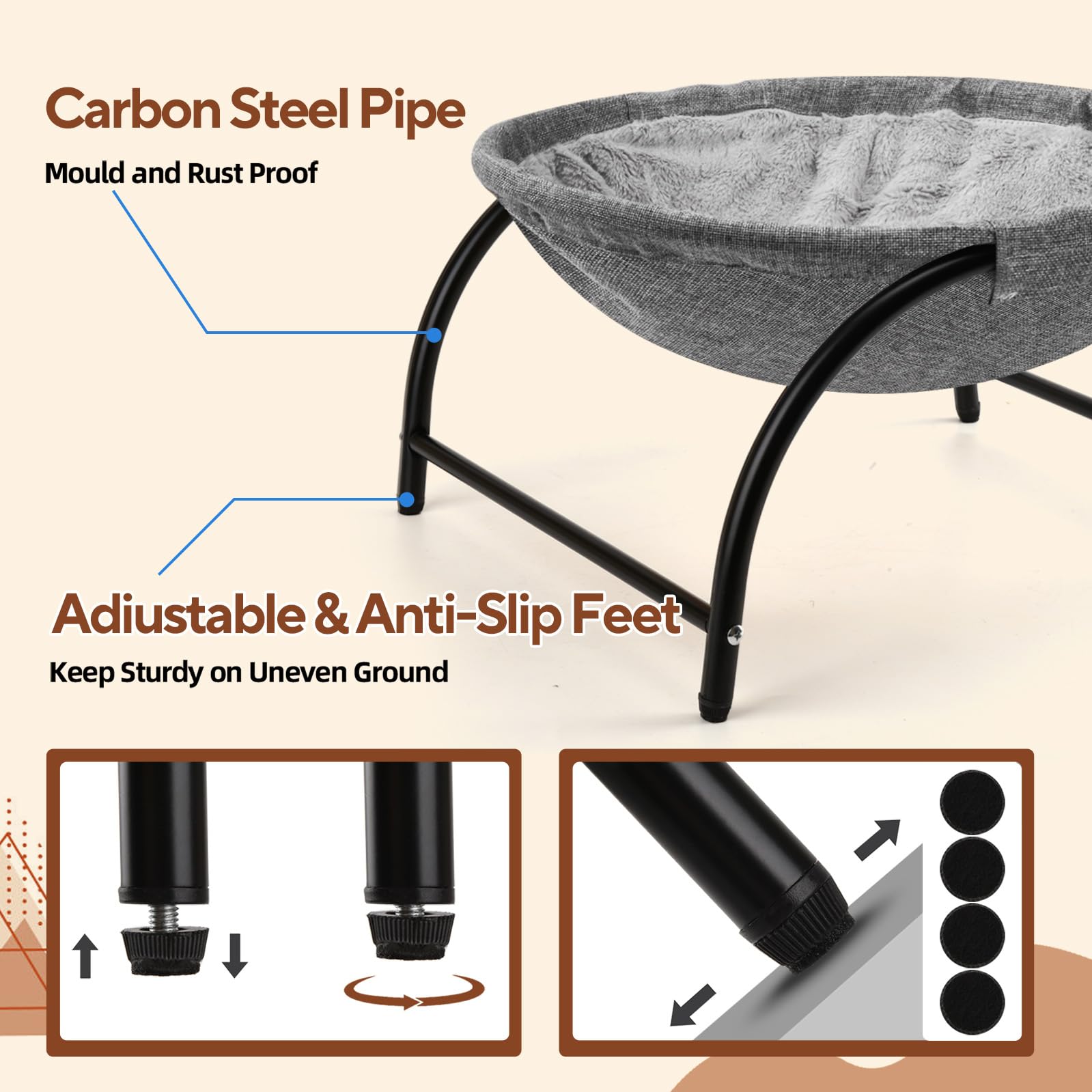 LIFLIX Elevated Cat Hammock Bed with Removable Plush, Free-Standing Cat Cot, Raised Stable Pet Bed(Gray)