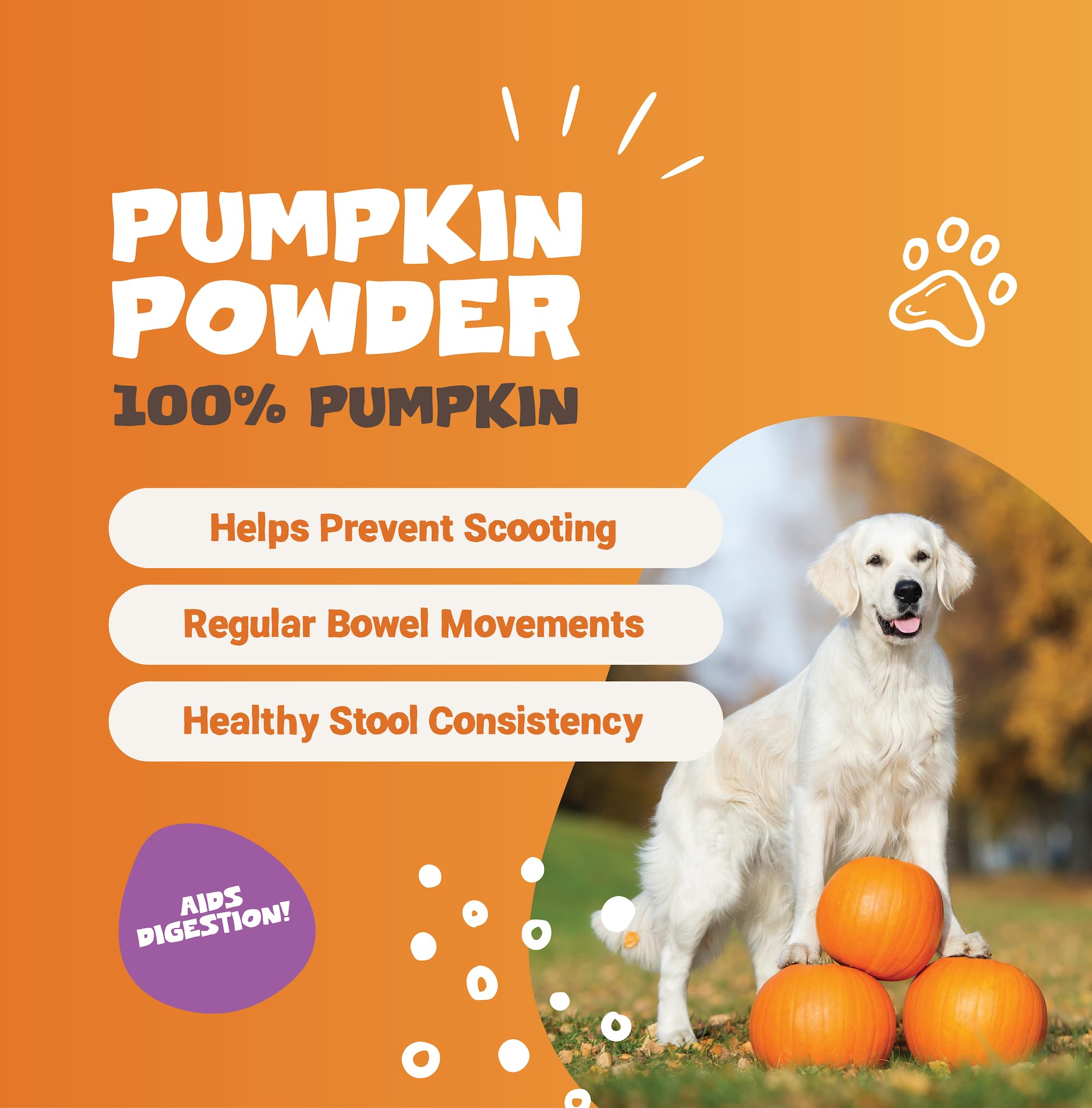 Pets Purest Pumpkin Powder for Dogs - 250g 100% Pure Pumpkin Powder Dog Food Topper, Naturally Rich in Prebiotics & Fibre for Dogs Gut Health & Healthy Stools