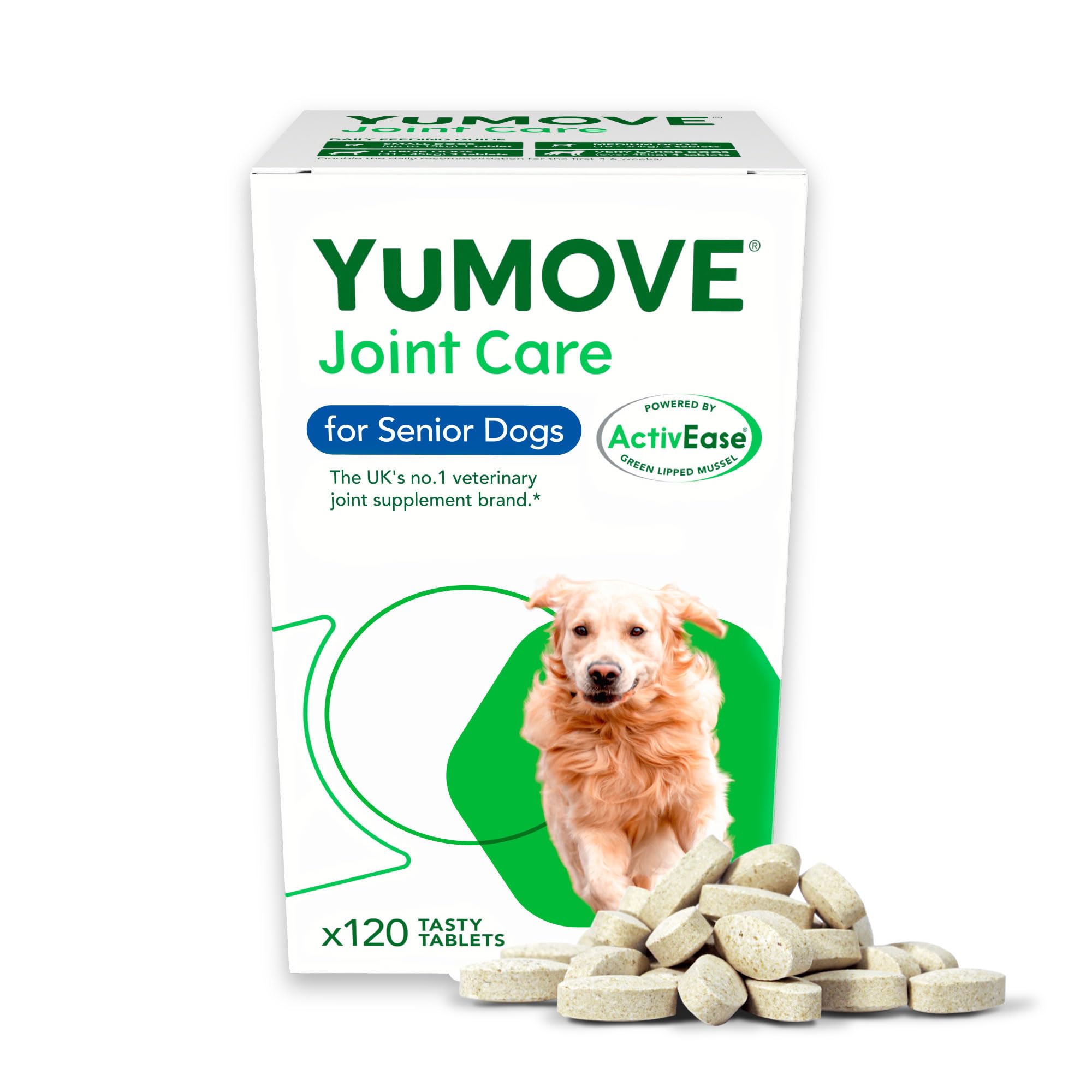 YuMOVE Senior Dog Joint Supplement, Higher Strength for Joint Care, Essential Hip & Joint Support for Older Dogs with Glucosamine, Chondroitin, Green Lipped Mussel, Aged 8+, 120 Tablets