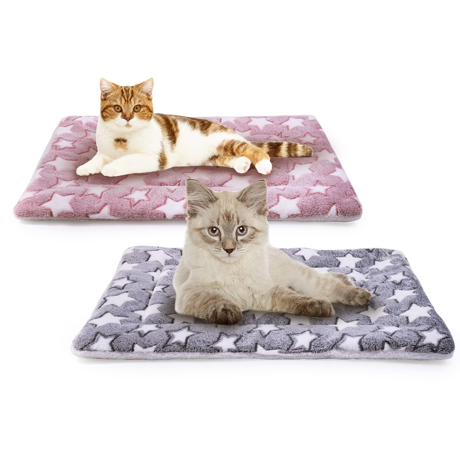 MICOOYO 2Pcs Dog Crate Bed Mattress, Fleece Pet Cushion Bed Mat, Washable Cat Cushion Pad for Small Dog Cat Puppy(Star, 24"*16")