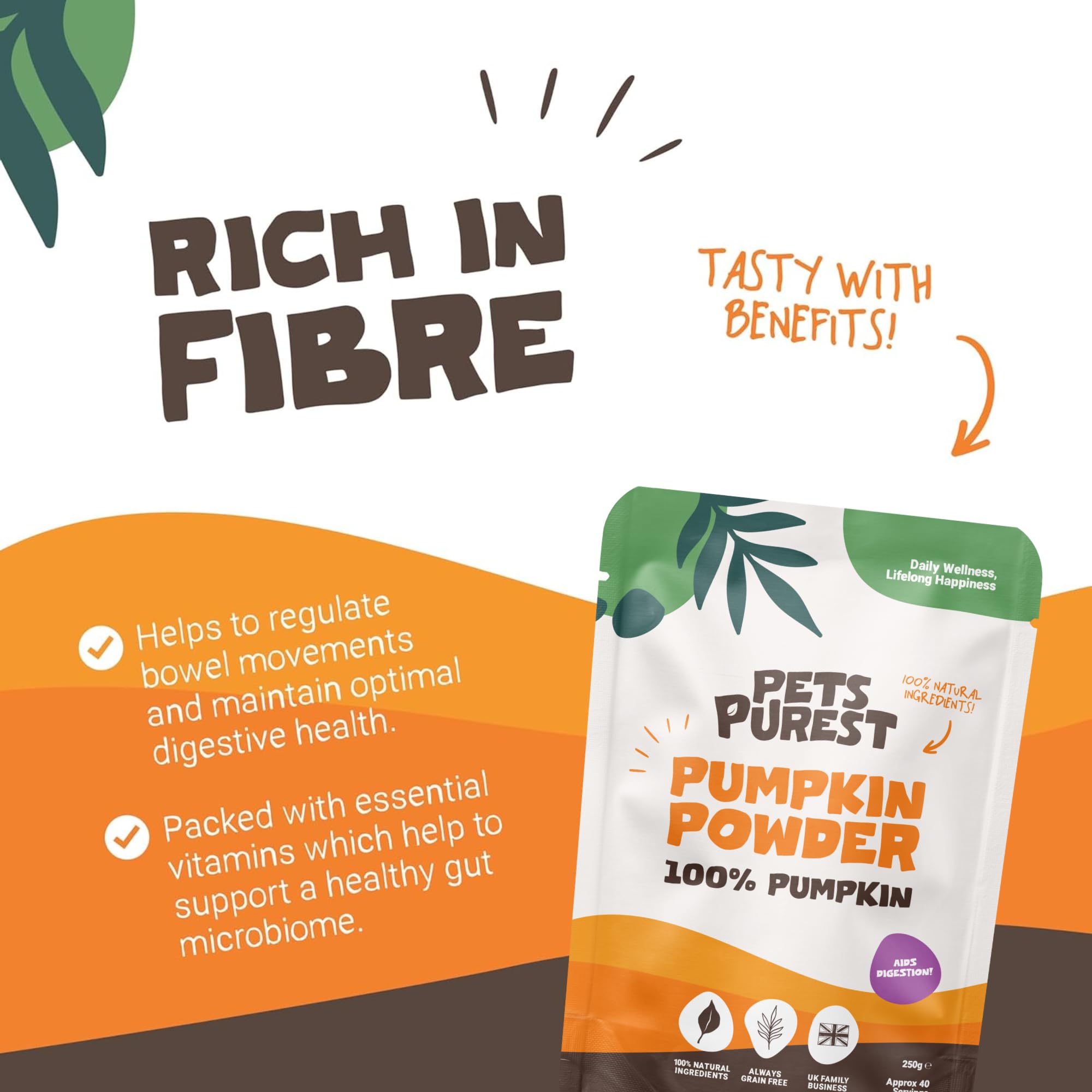 Pets Purest Pumpkin Powder for Dogs - 250g 100% Pure Pumpkin Powder Dog Food Topper, Naturally Rich in Prebiotics & Fibre for Dogs Gut Health & Healthy Stools