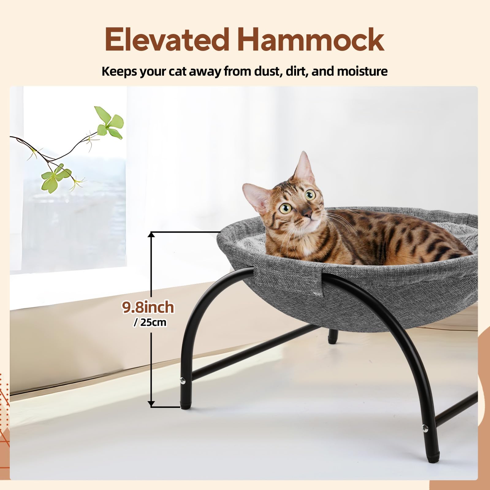 LIFLIX Elevated Cat Hammock Bed with Removable Plush, Free-Standing Cat Cot, Raised Stable Pet Bed(Gray)