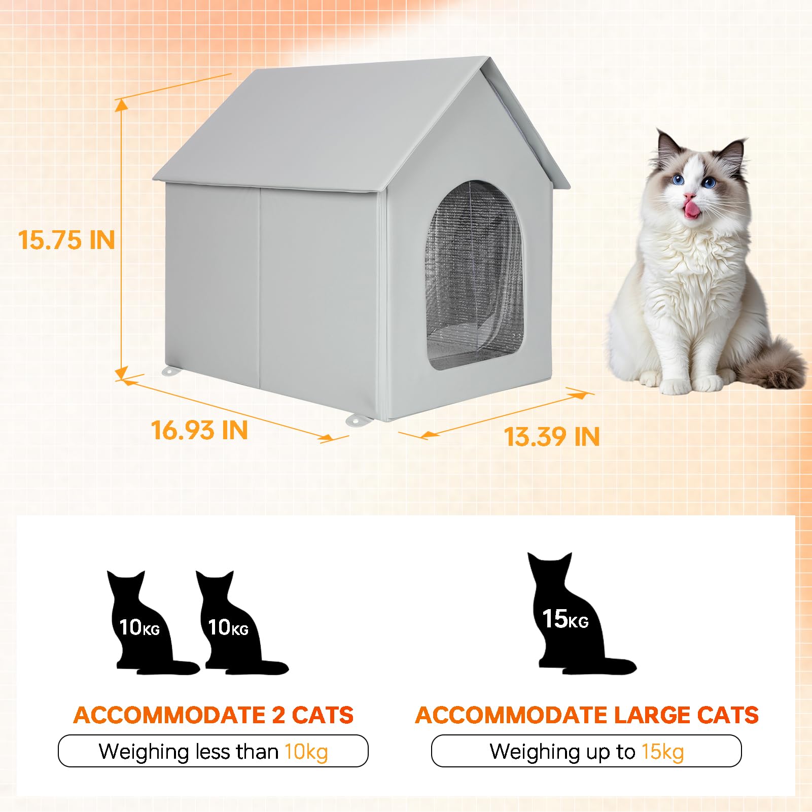 Sturdy Outdoor Cat Cave Bonus 4 Insulation Sheet, 100% Weatherproof, Insulated Feral Cat House with Removable Soft Mat, Safe Outside Feral Cat House Shelter for Winter
