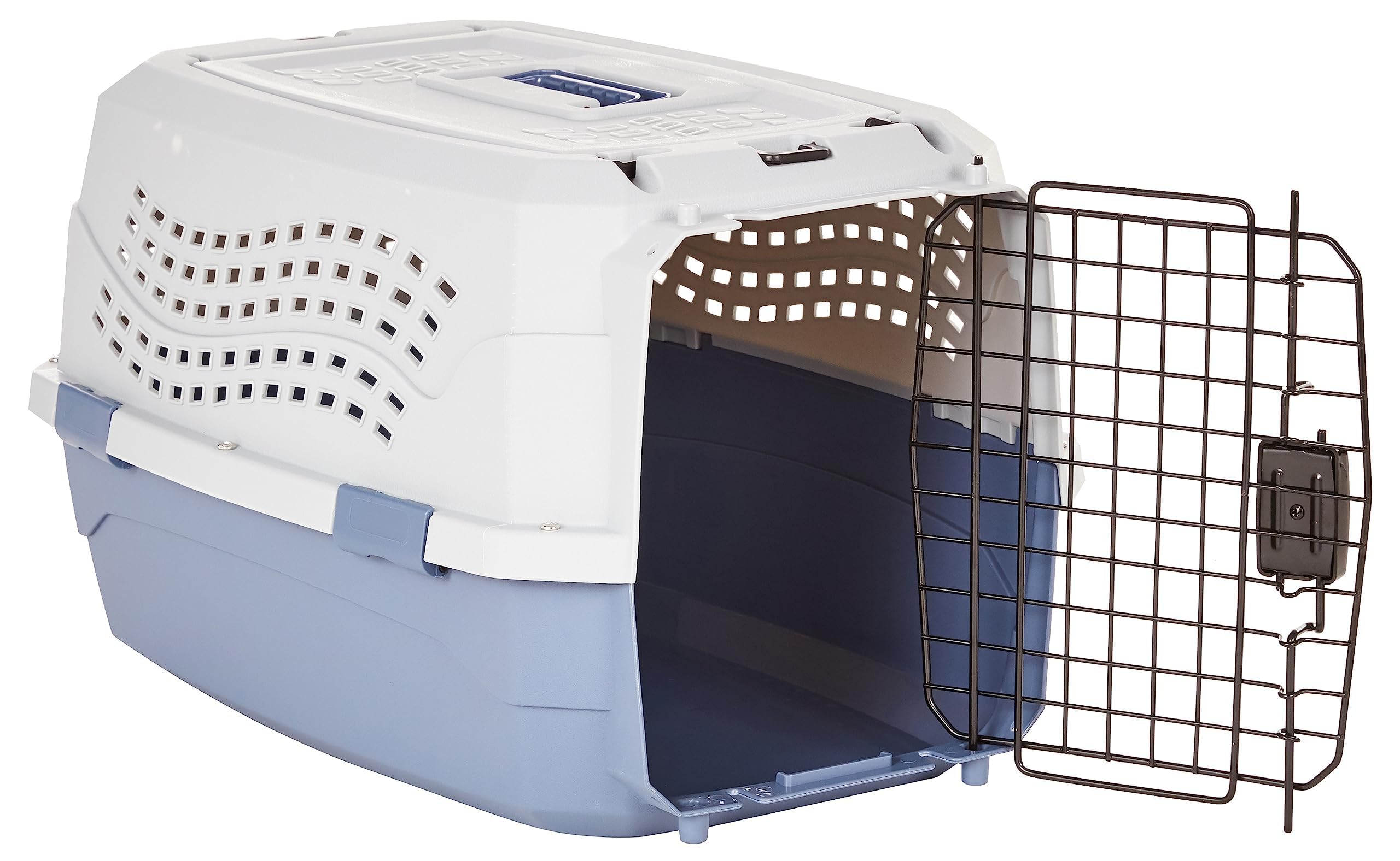 Amazon Basics Hard-Sided Cat Carrier, Two-Door Top-Load Pet Dog/Cat Travel Box Carrier, Blue, 58 L x 38 W x 33 H cm