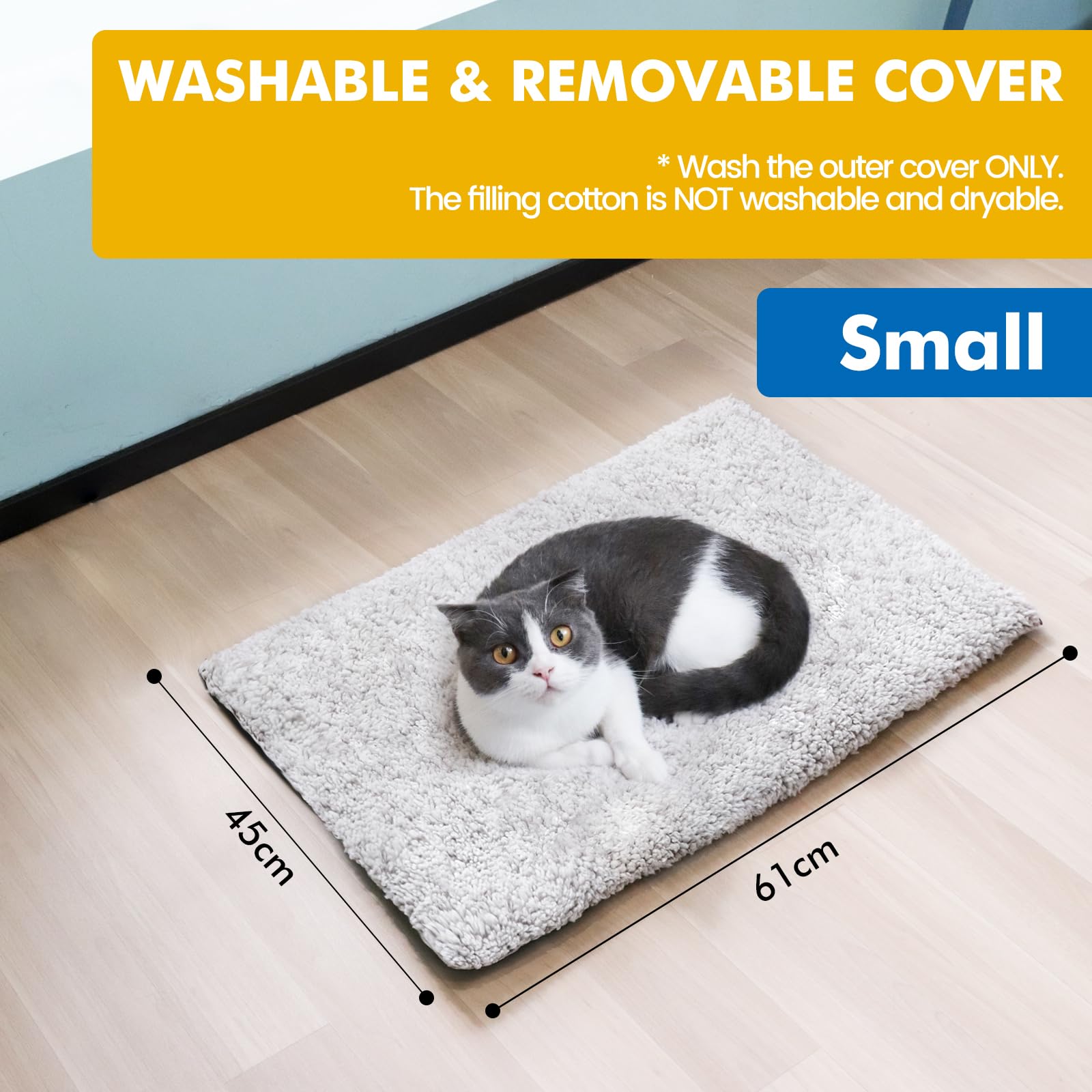 MORA PETS Self Heating Cat Bed Heated Cat Blanket Self Warming Pet Pad with Removable Cover Thermal Kitten Pad Non-Slip Washable 61 x 45cm